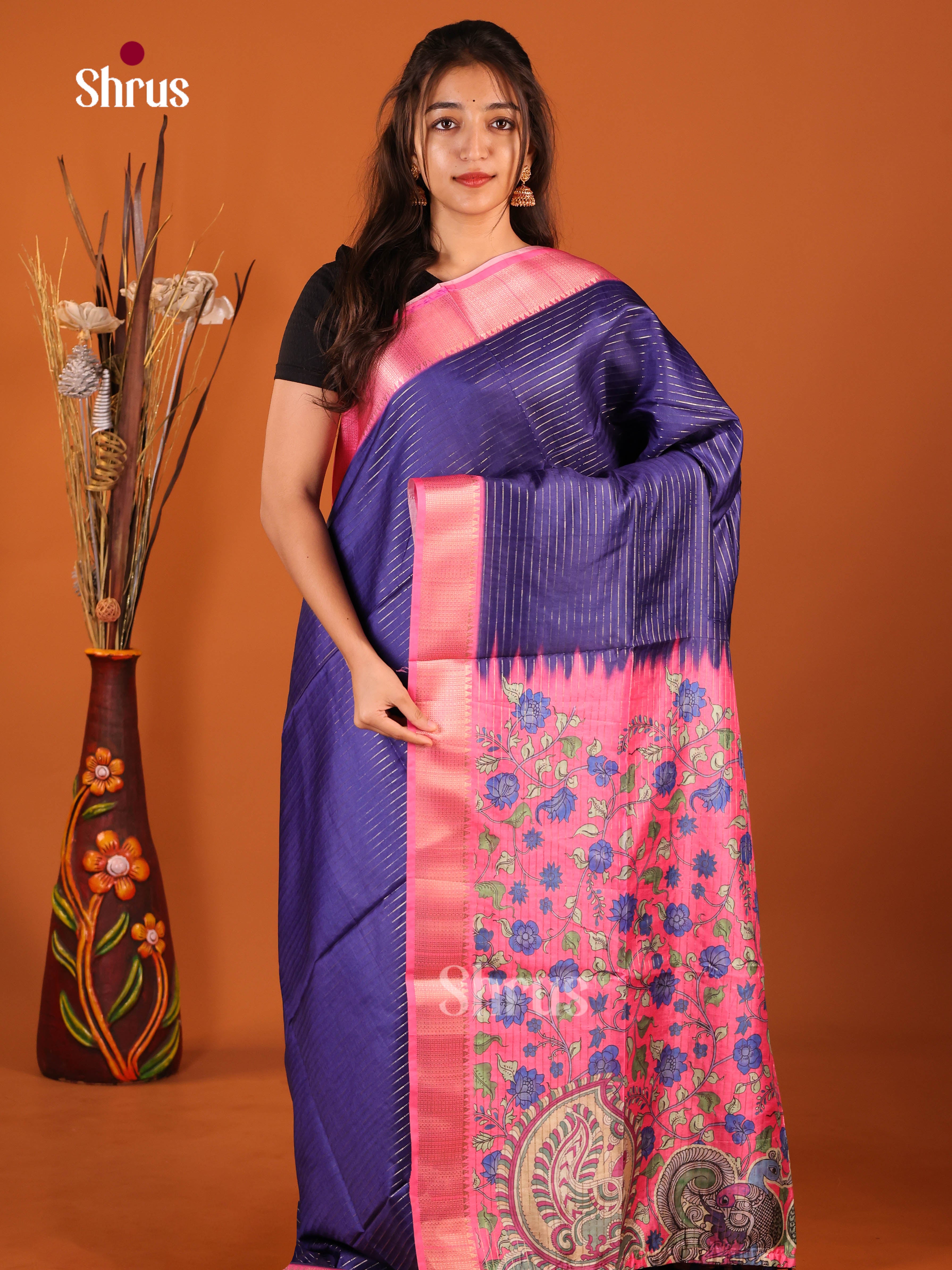 Blue & Pink - Semi Dola silk Saree