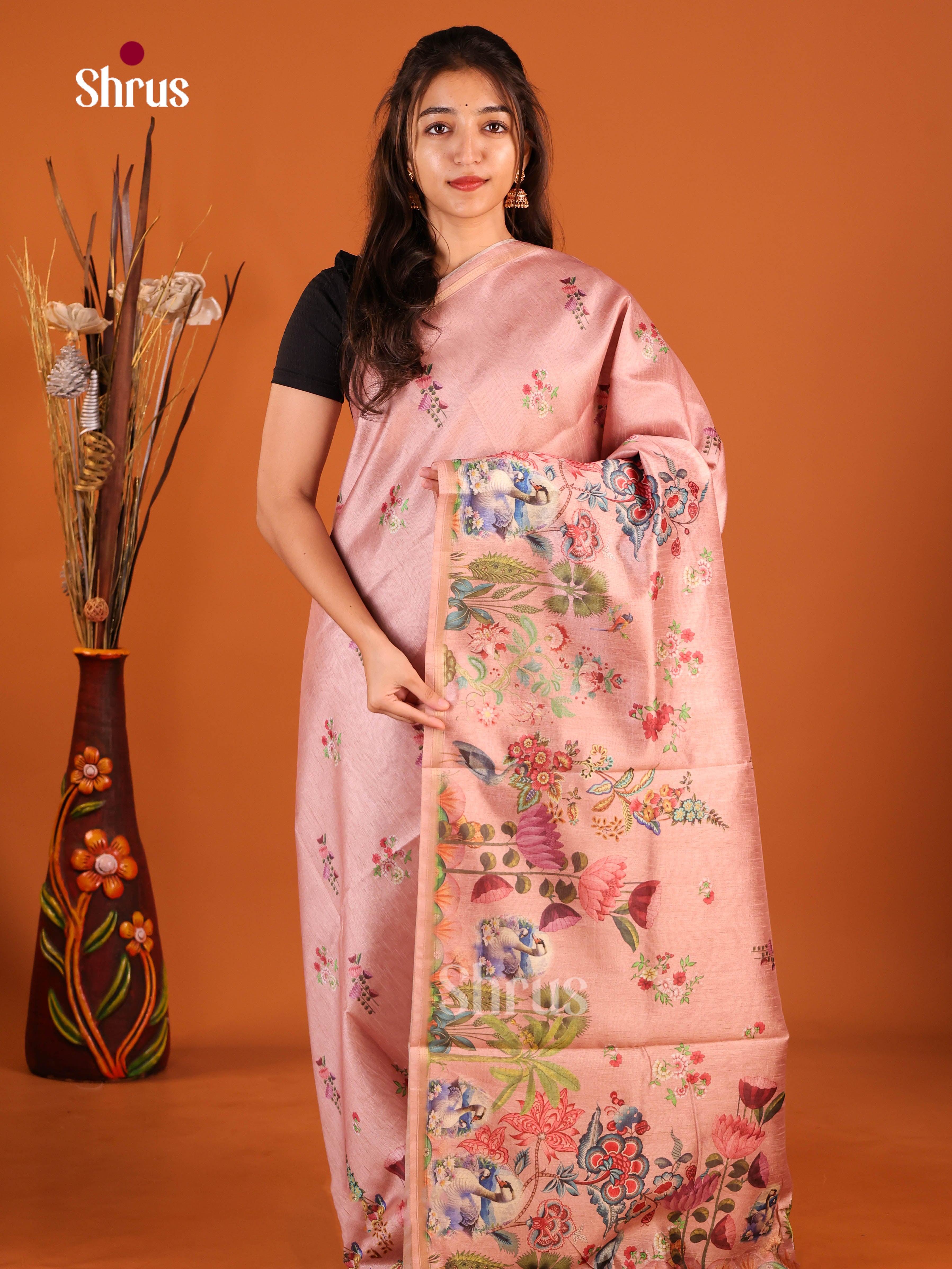 Dusty Pink- Semi Chanderi Saree - Shop on Shrus.com