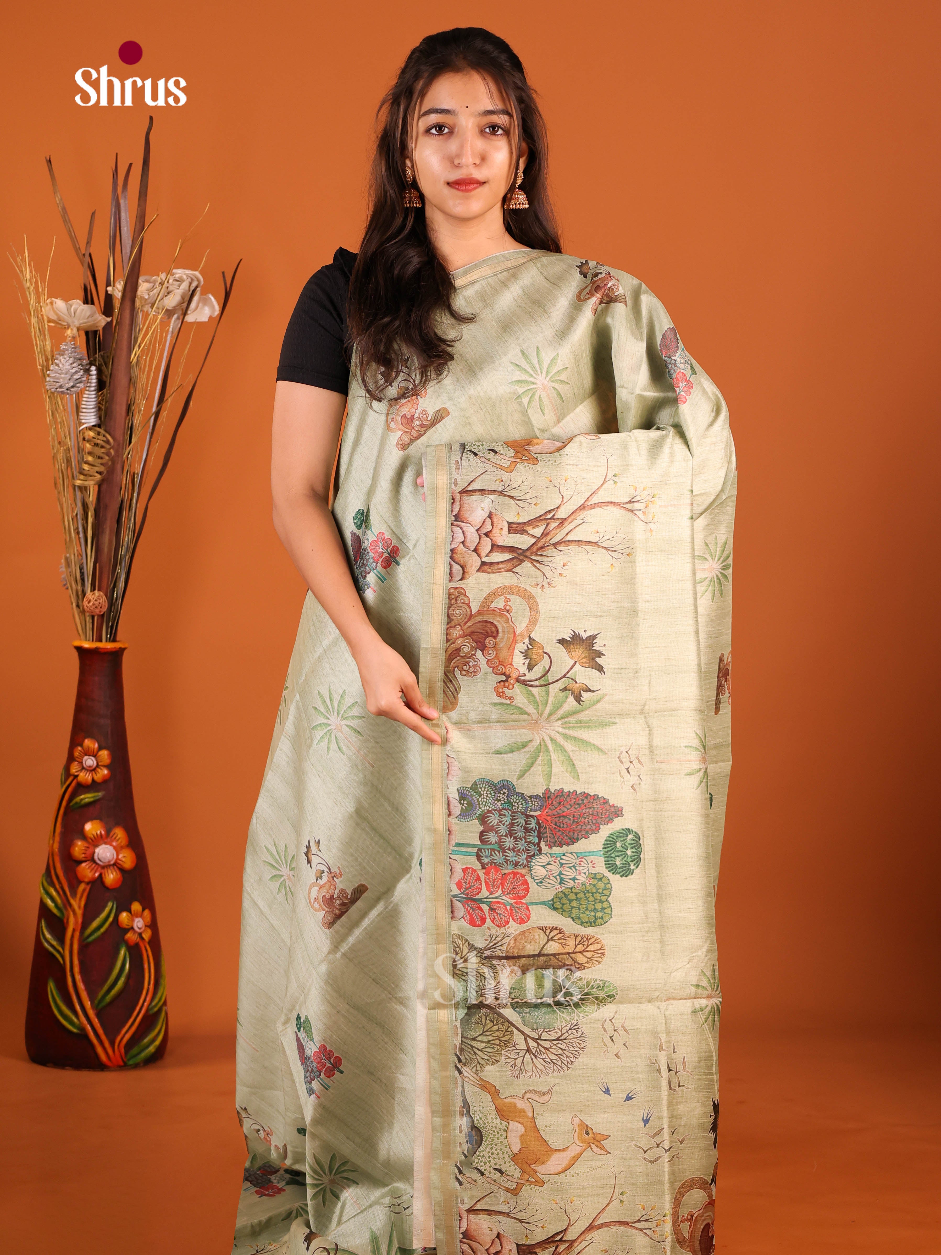 Grey Green - Semi Chanderi Saree