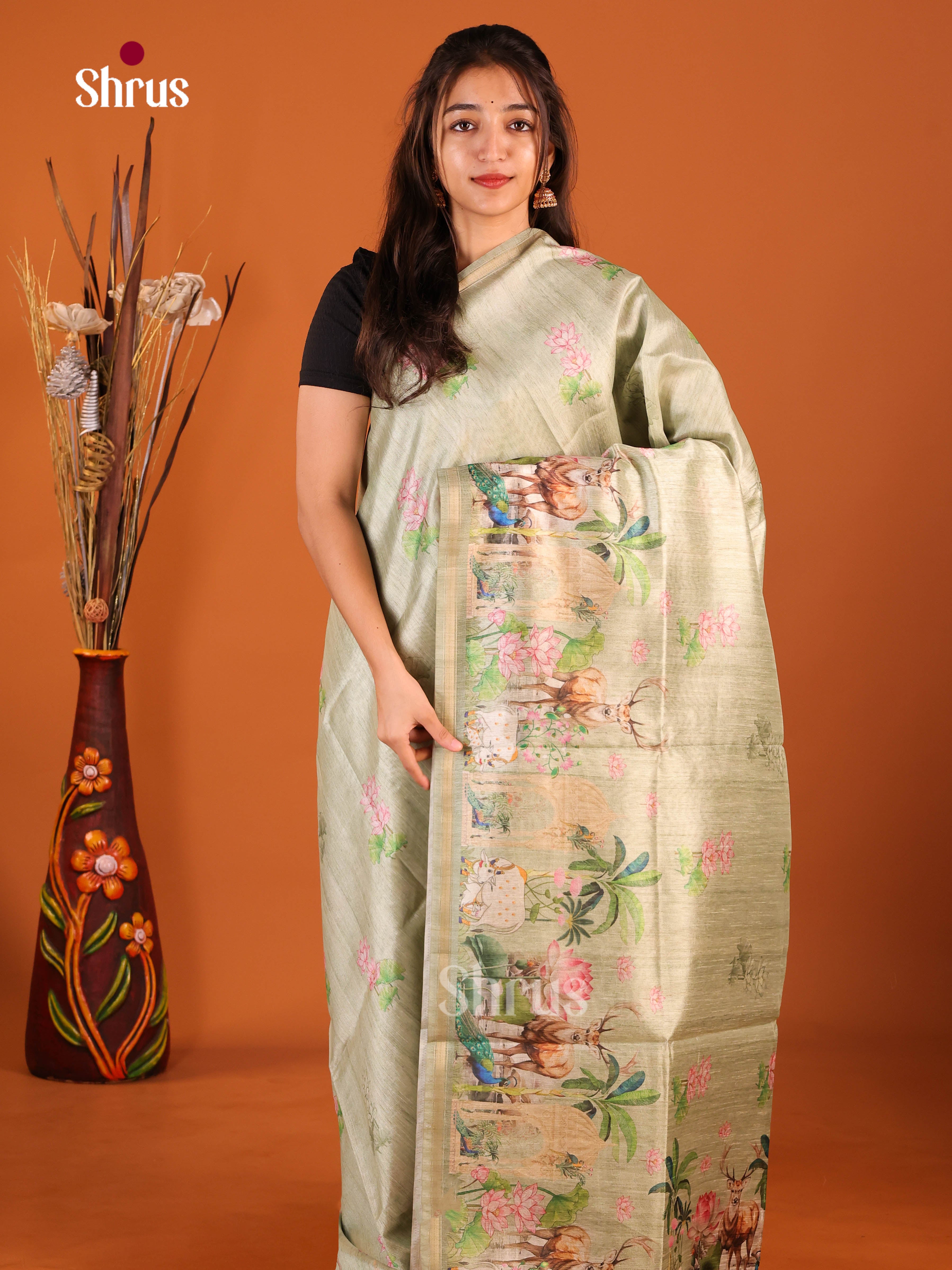 Elachi Green - Semi Chanderi Saree
