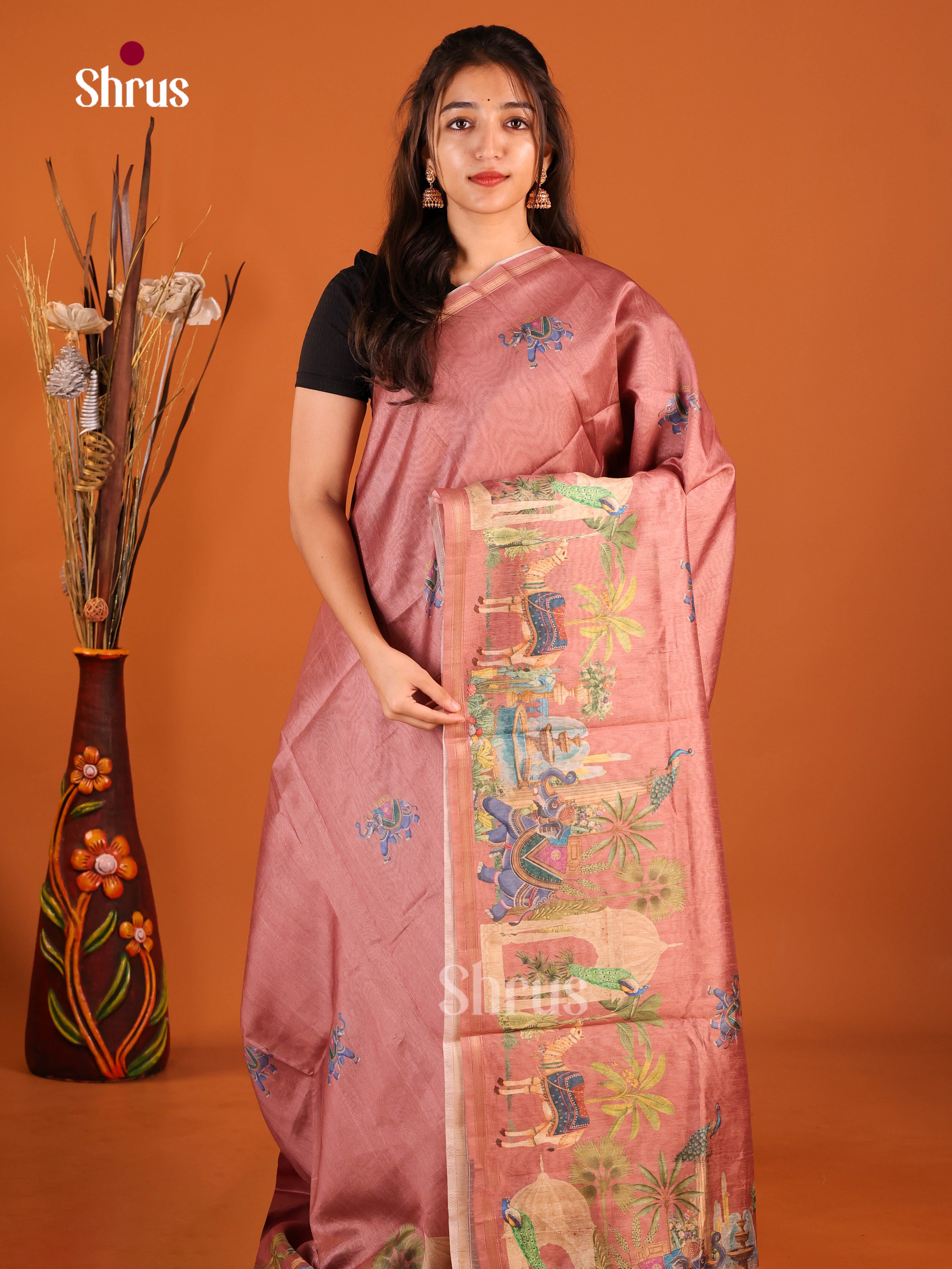 Onion Peel - Semi Chanderi Saree - Shop on Shrus.com