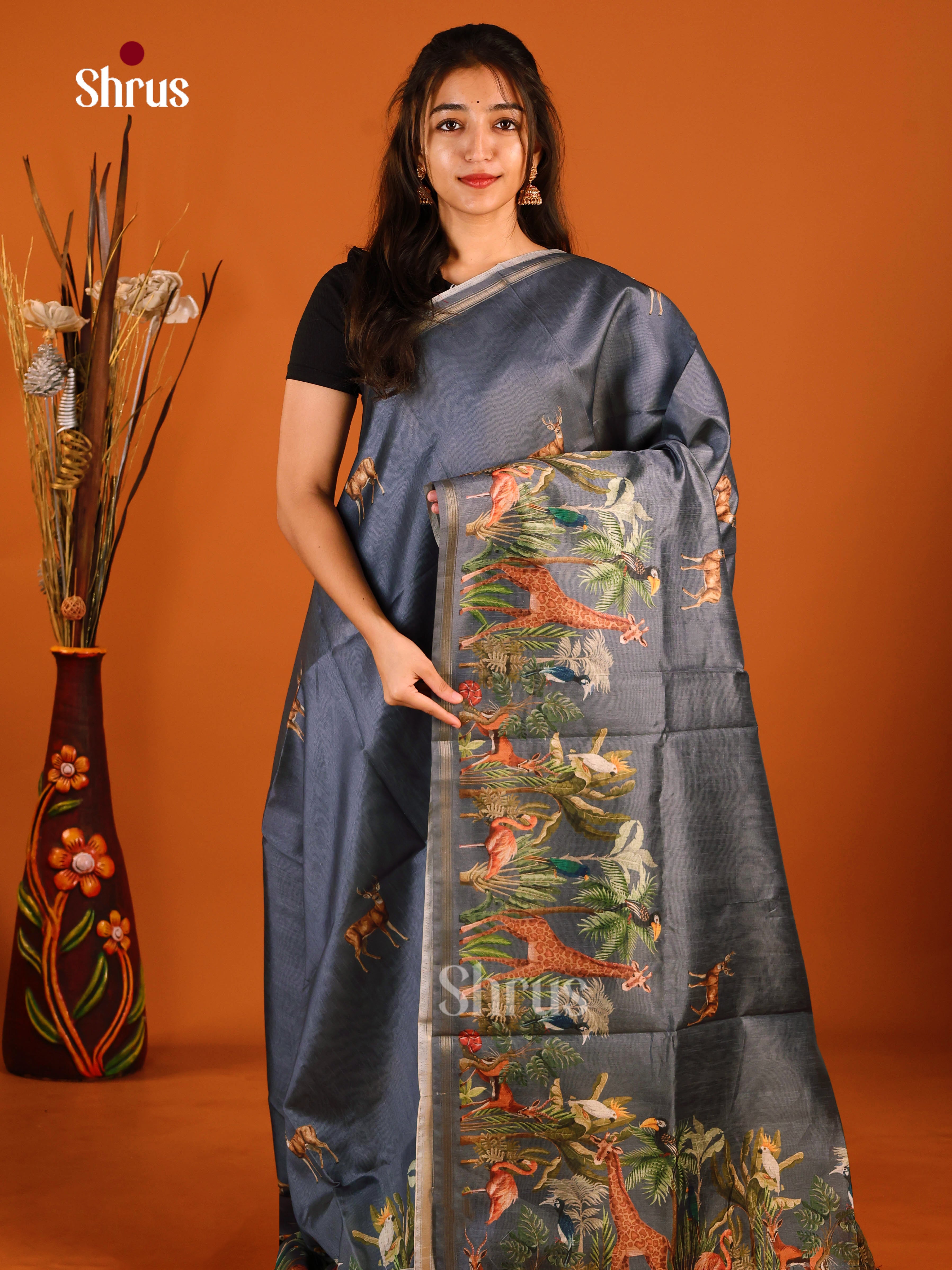 Black - Semi Chanderi Saree