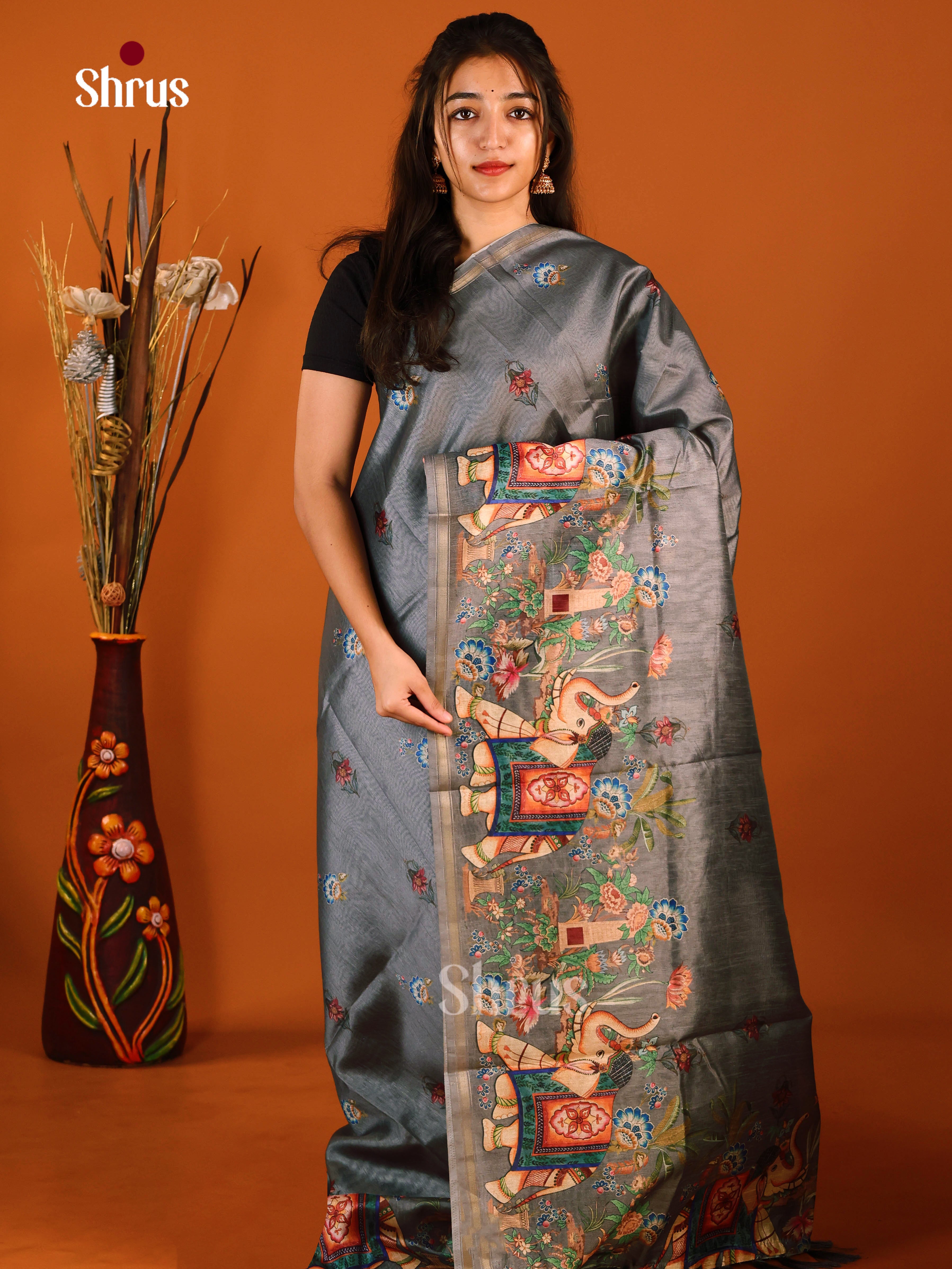 DIS29108 - Semi Chanderi Saree - Shop on Shrus.com