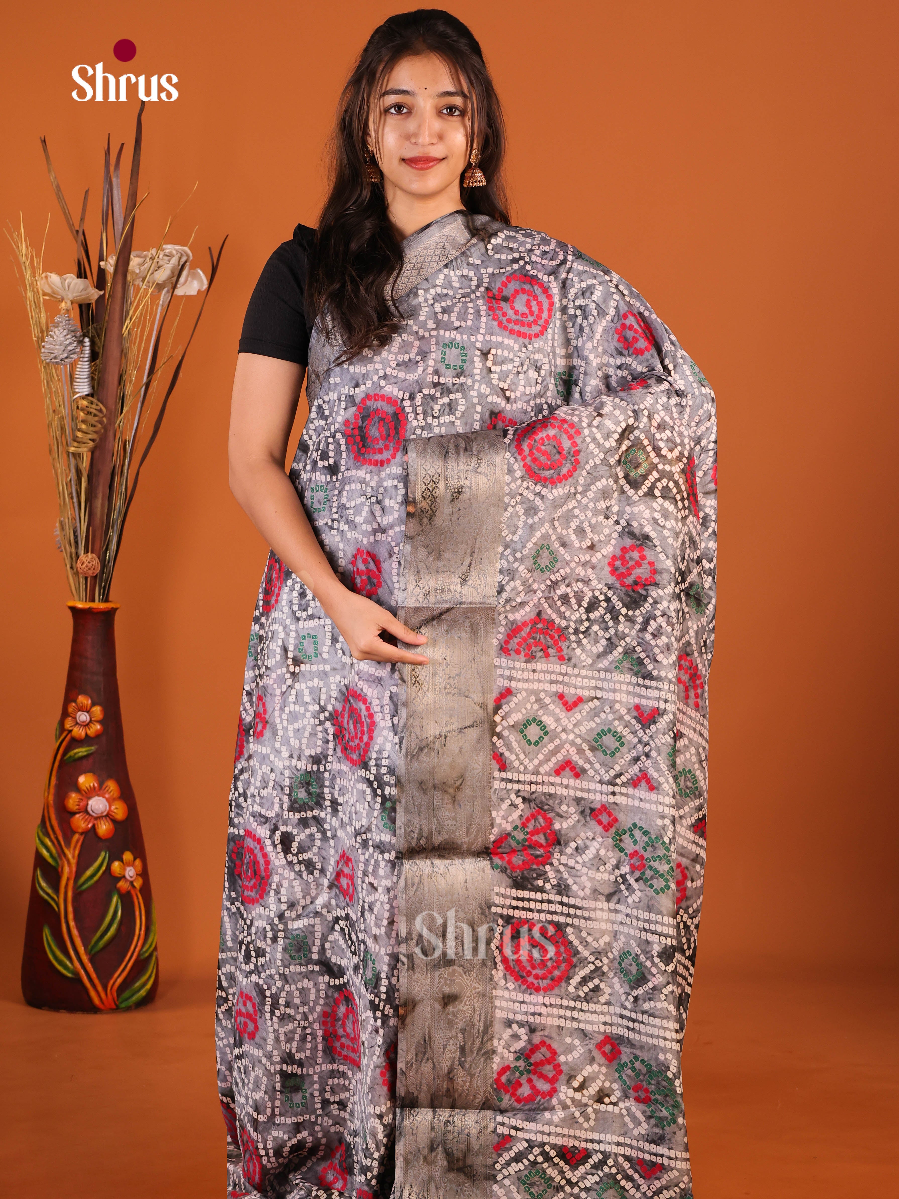 Grey - Semi Dola silk Saree