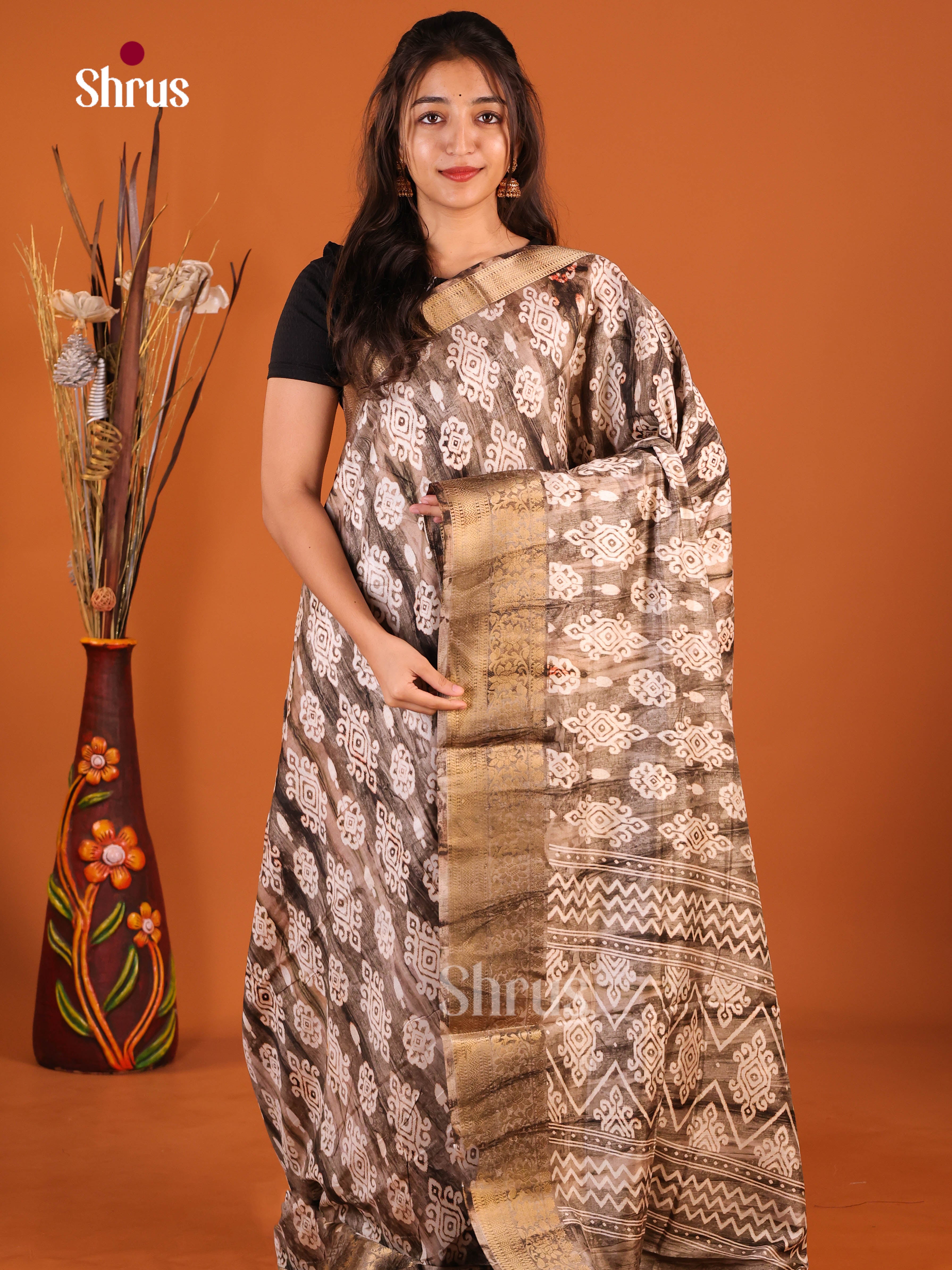 Elephant Grey - Semi Dola silk Saree