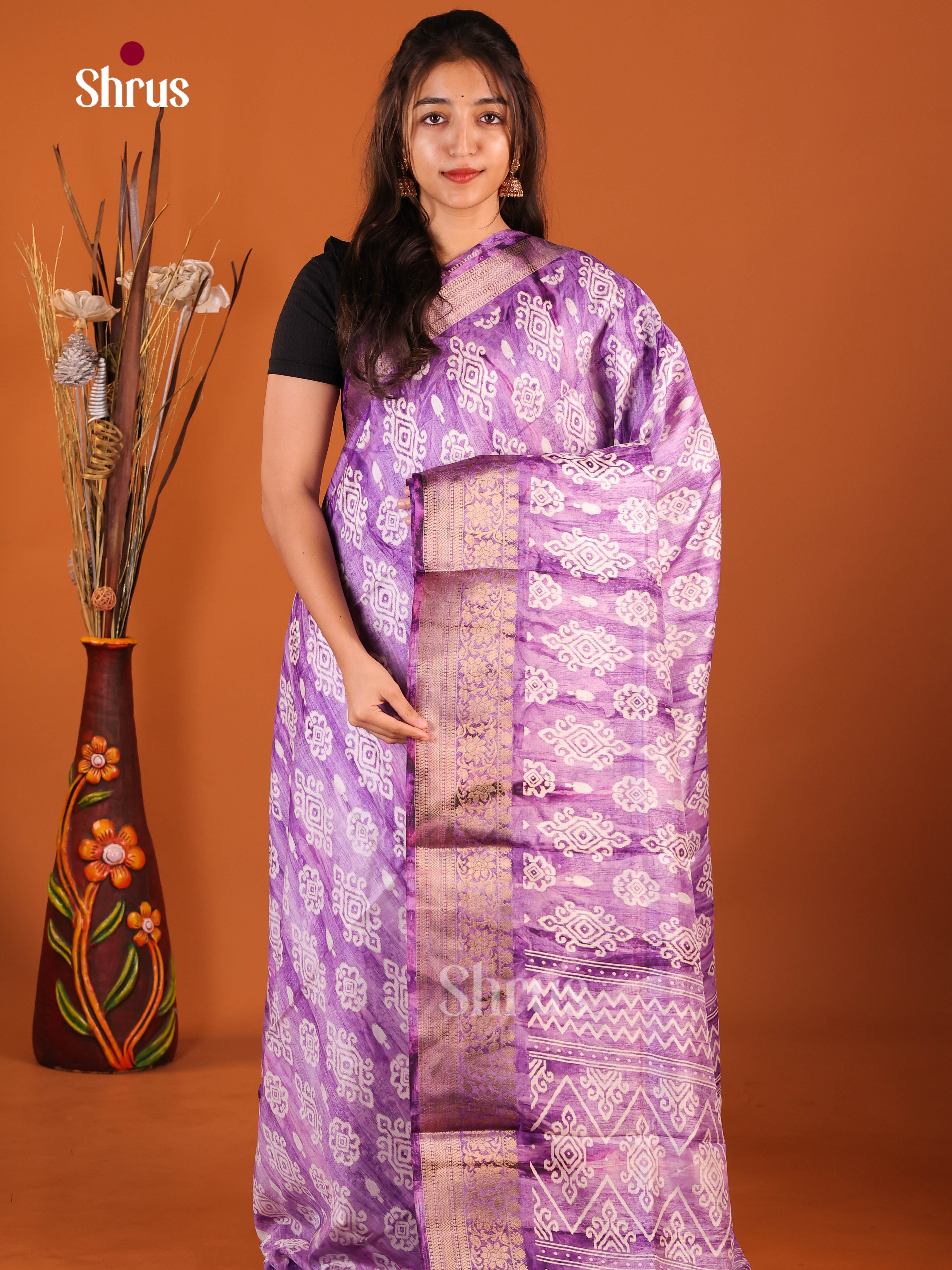 Purple - Semi Dola silk Saree