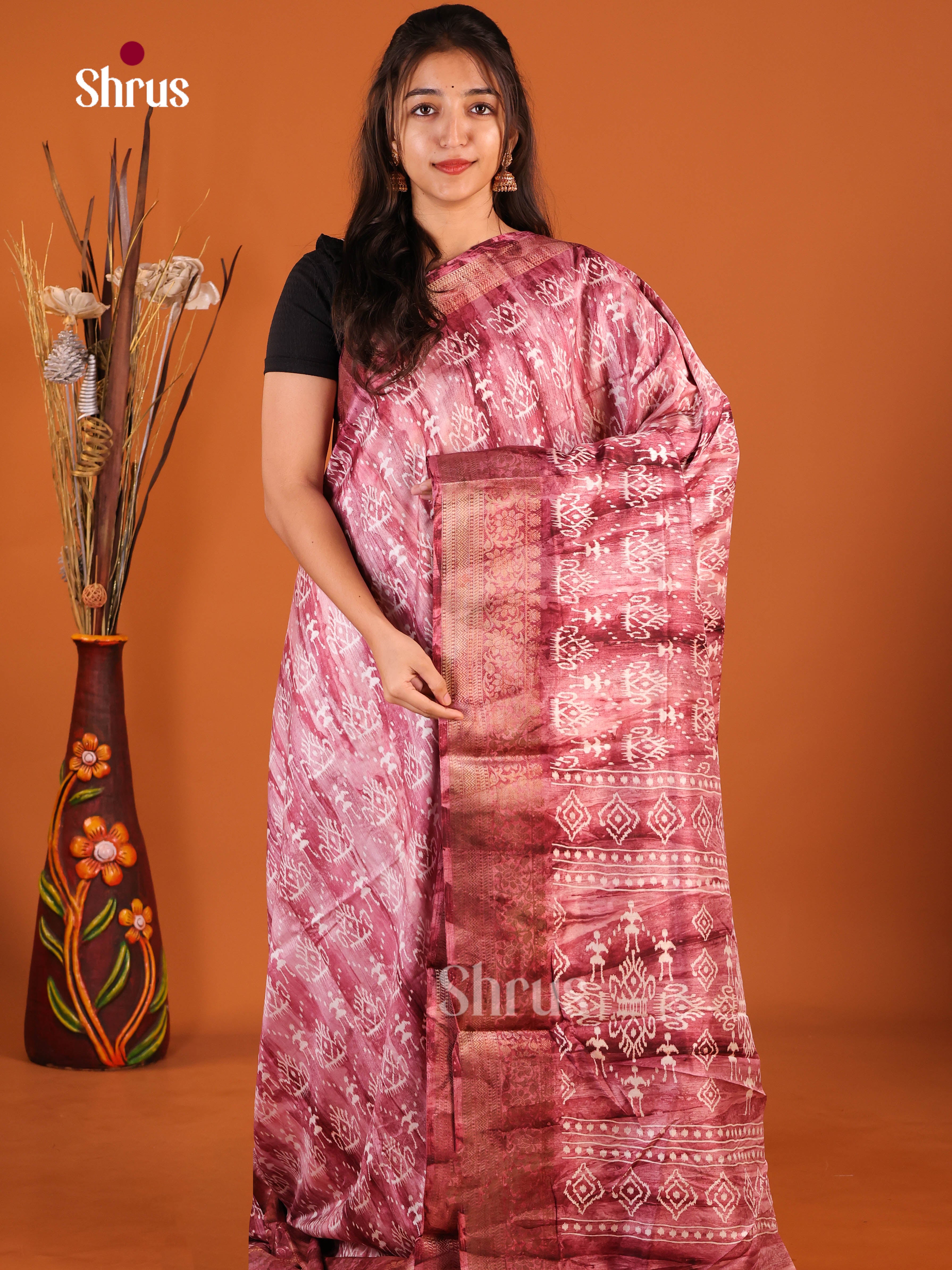 Maroon - Semi Dola silk Saree - Shop on Shrus.com