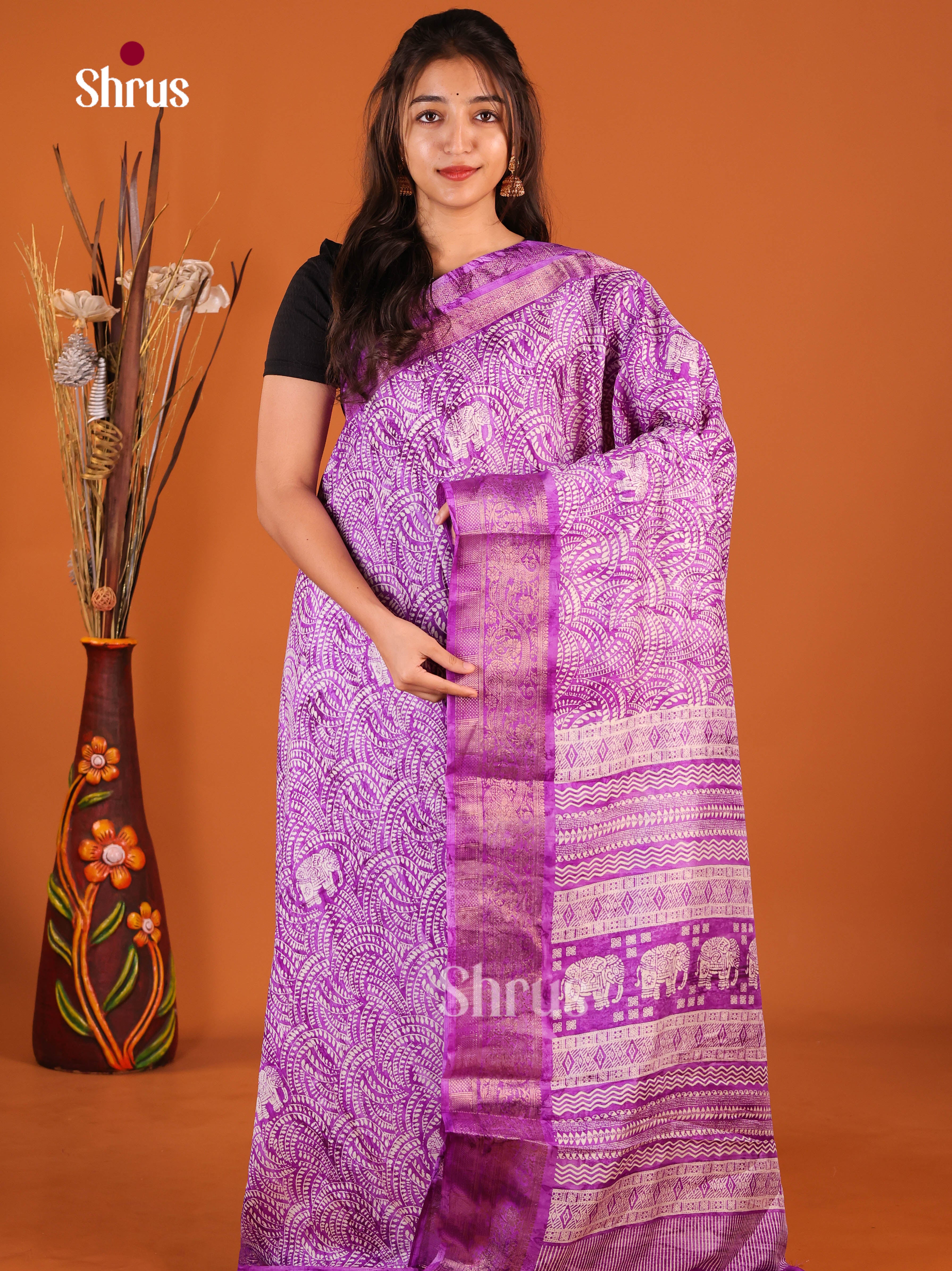 Purple - Semi Dola silk Saree - Shop on Shrus.com