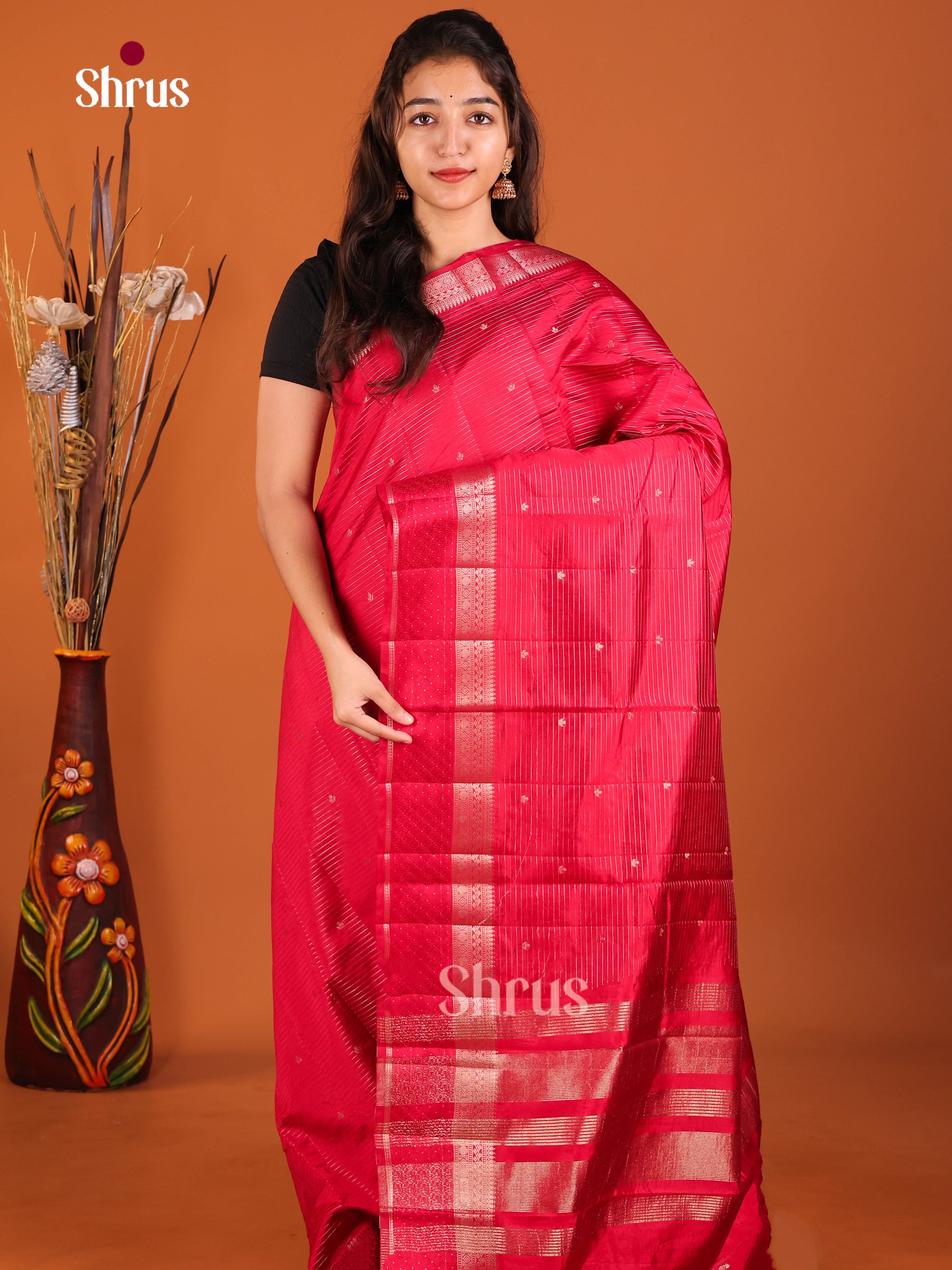 Red - Semi Rawsilk Saree