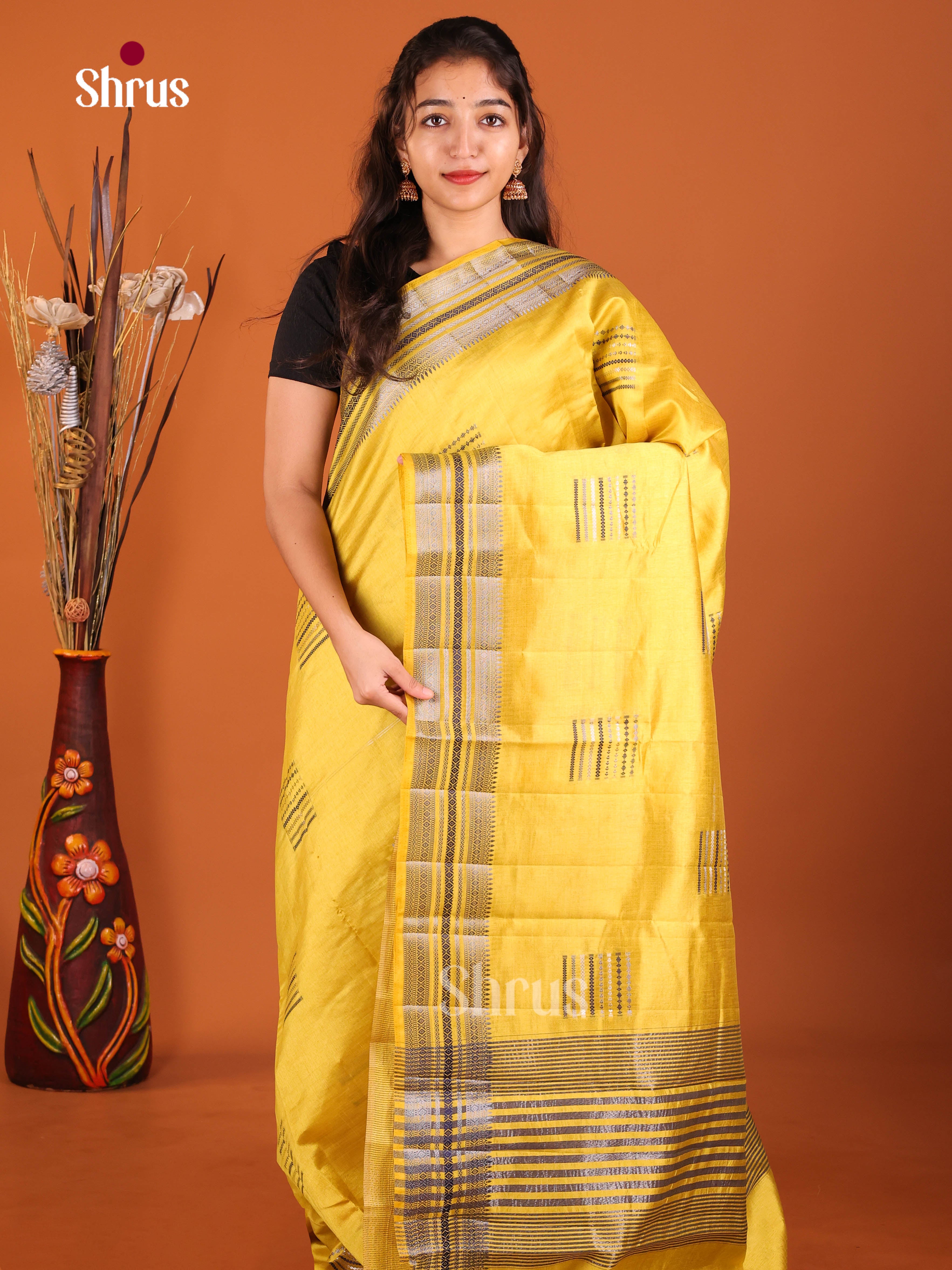Yellow - Semi Rawsilk Saree