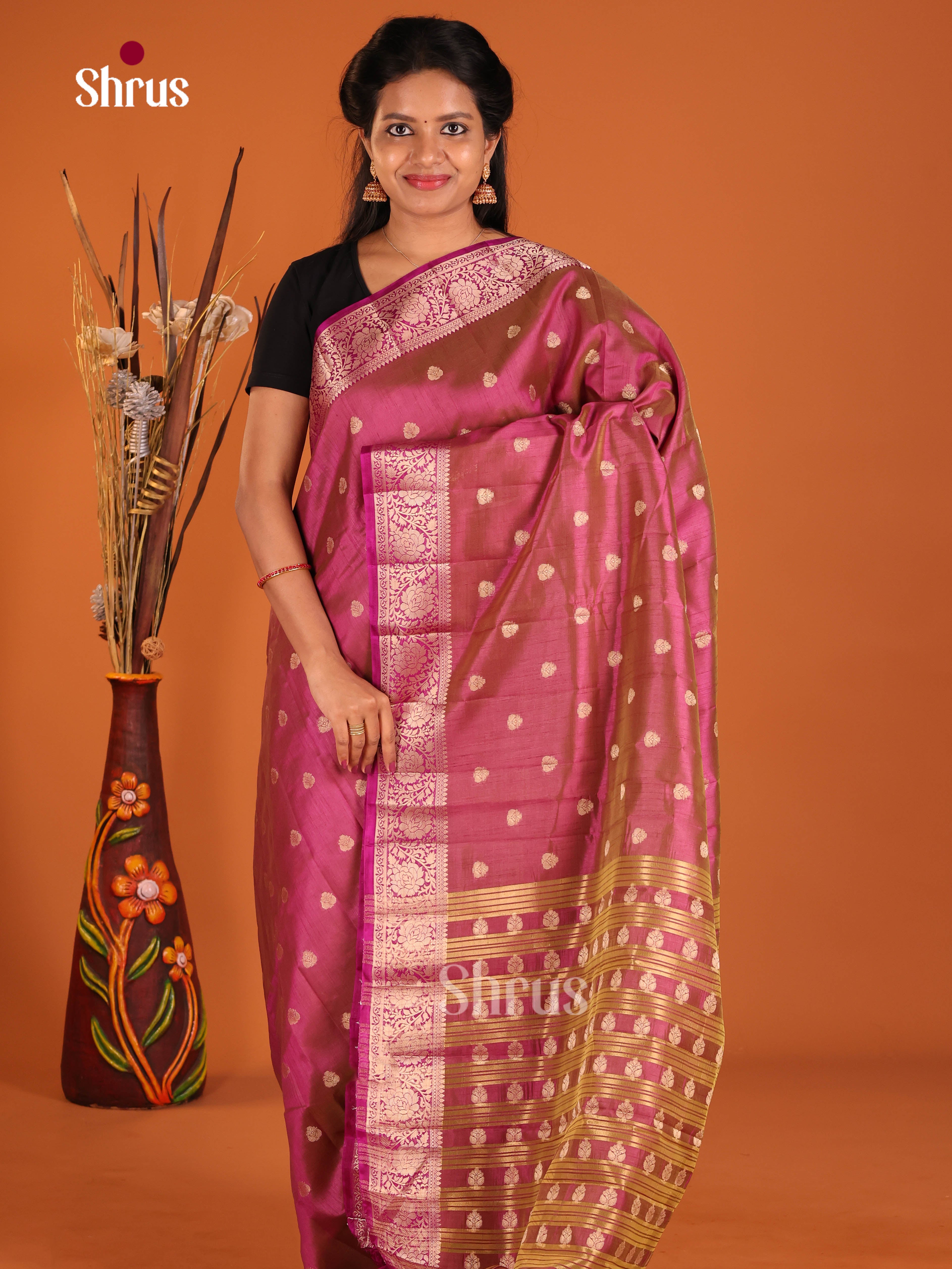 Purple - Semi Rawsilk Saree