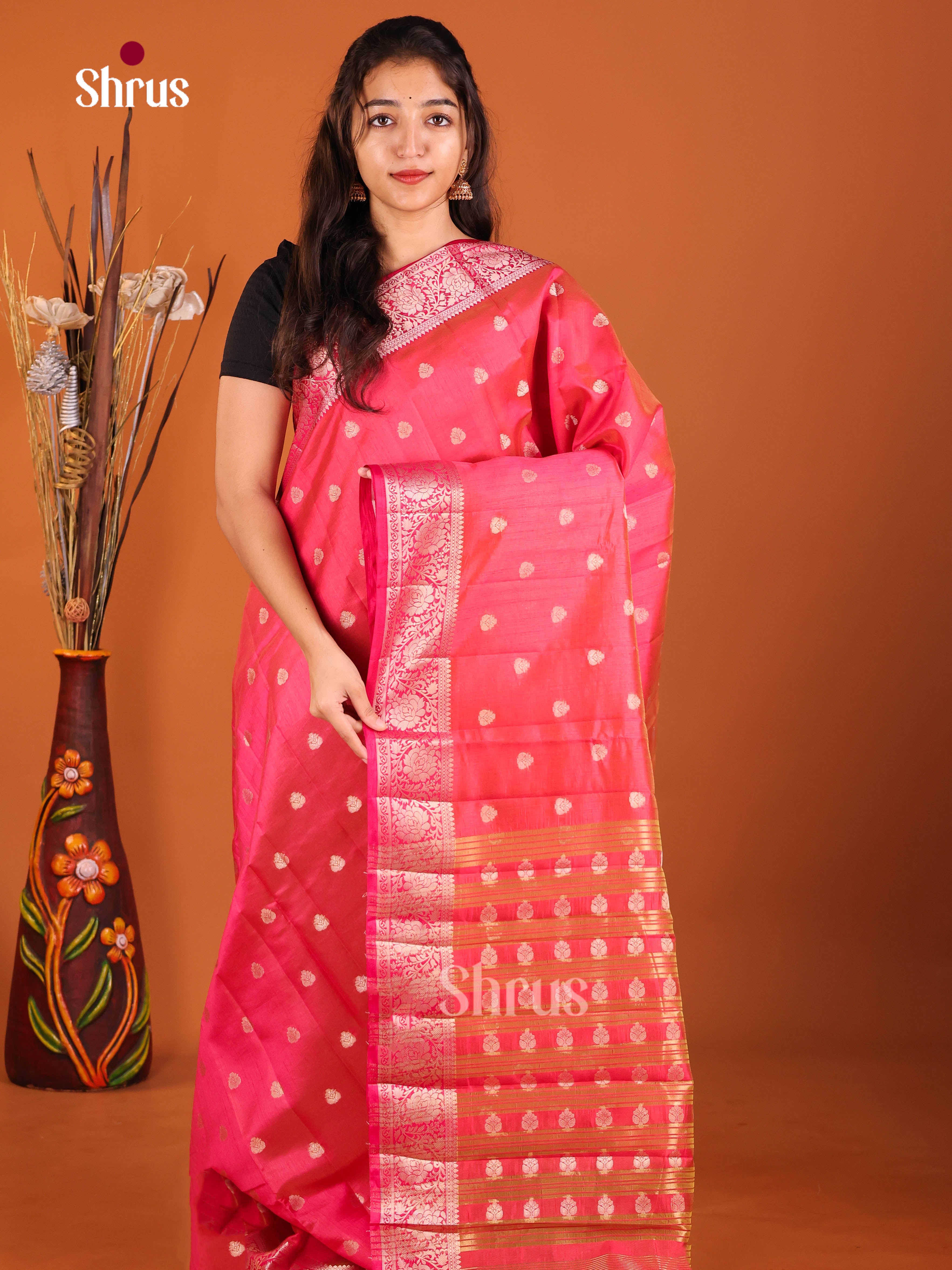 Pink - Semi Rawsilk Saree