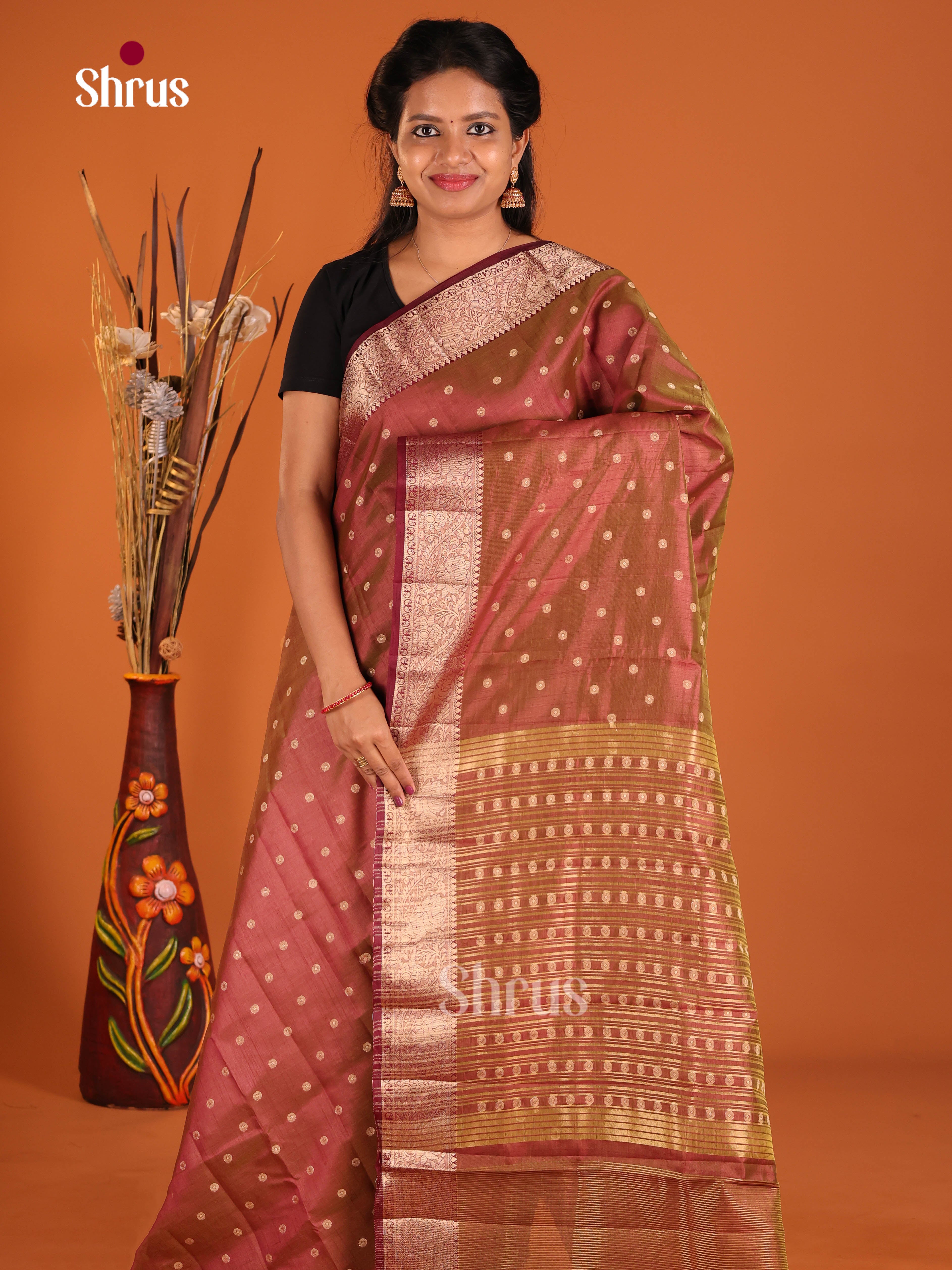 Maroon - Semi Rawsilk Saree