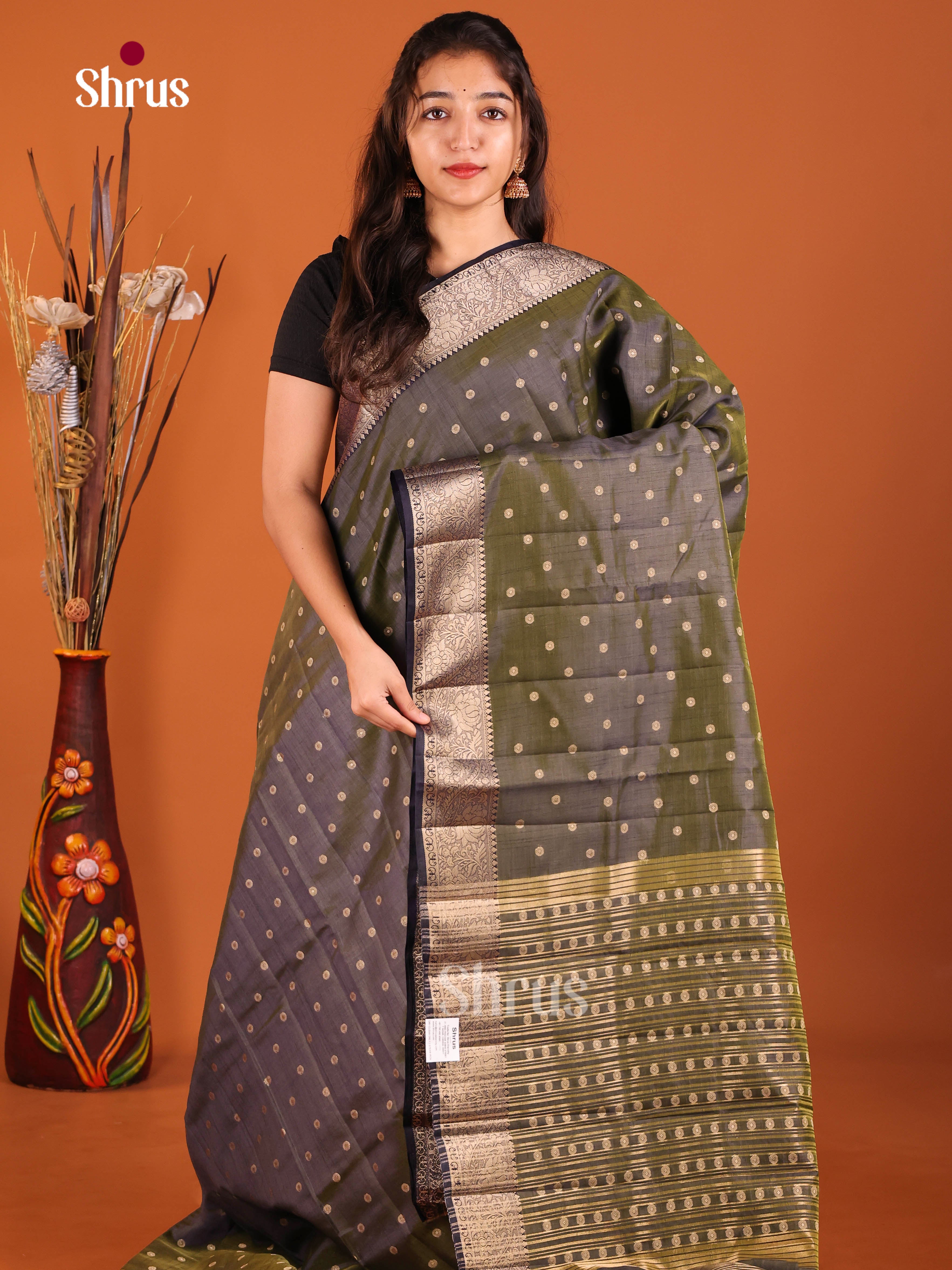 Black- Semi Rawsilk Saree