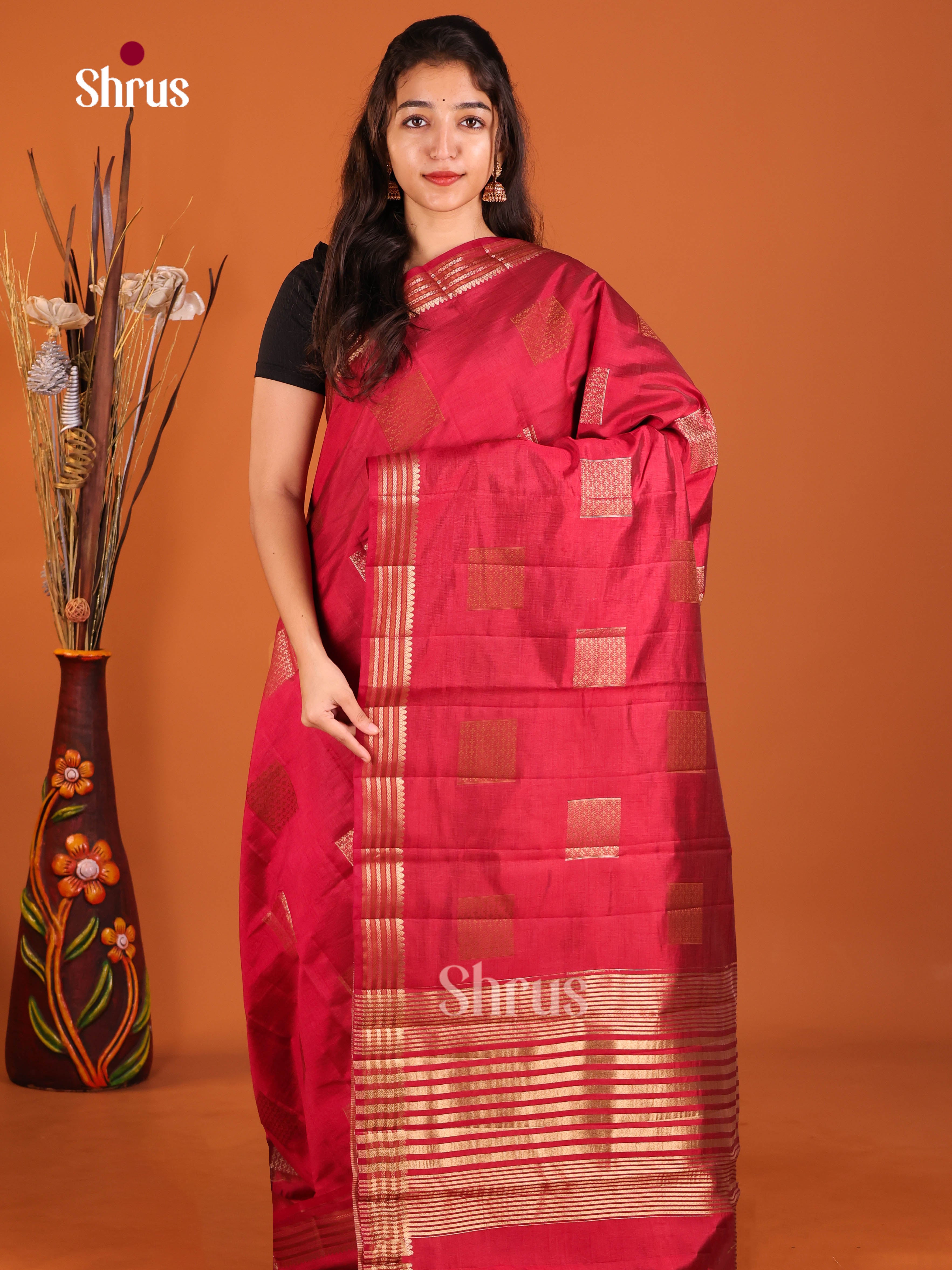 Red- Semi Rawsilk Saree