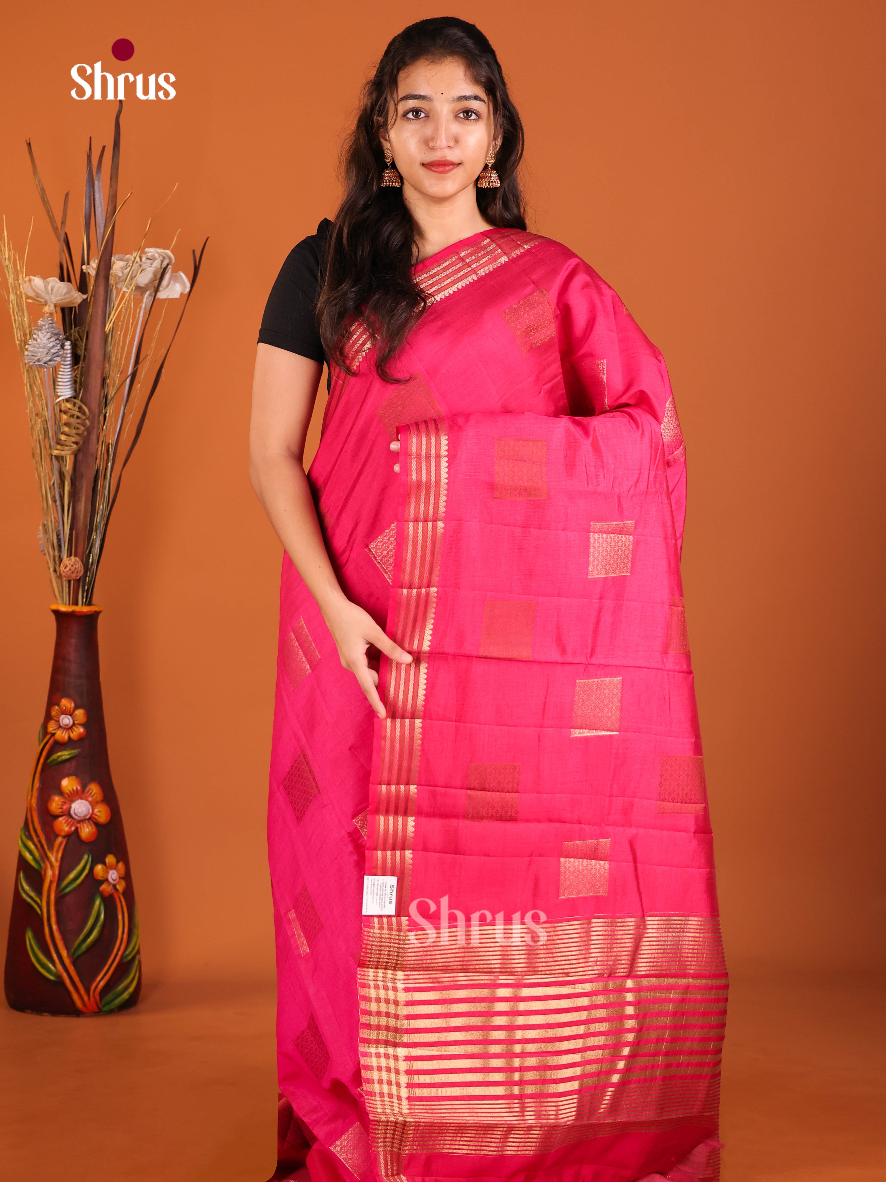 Pink - Semi Rawsilk Saree