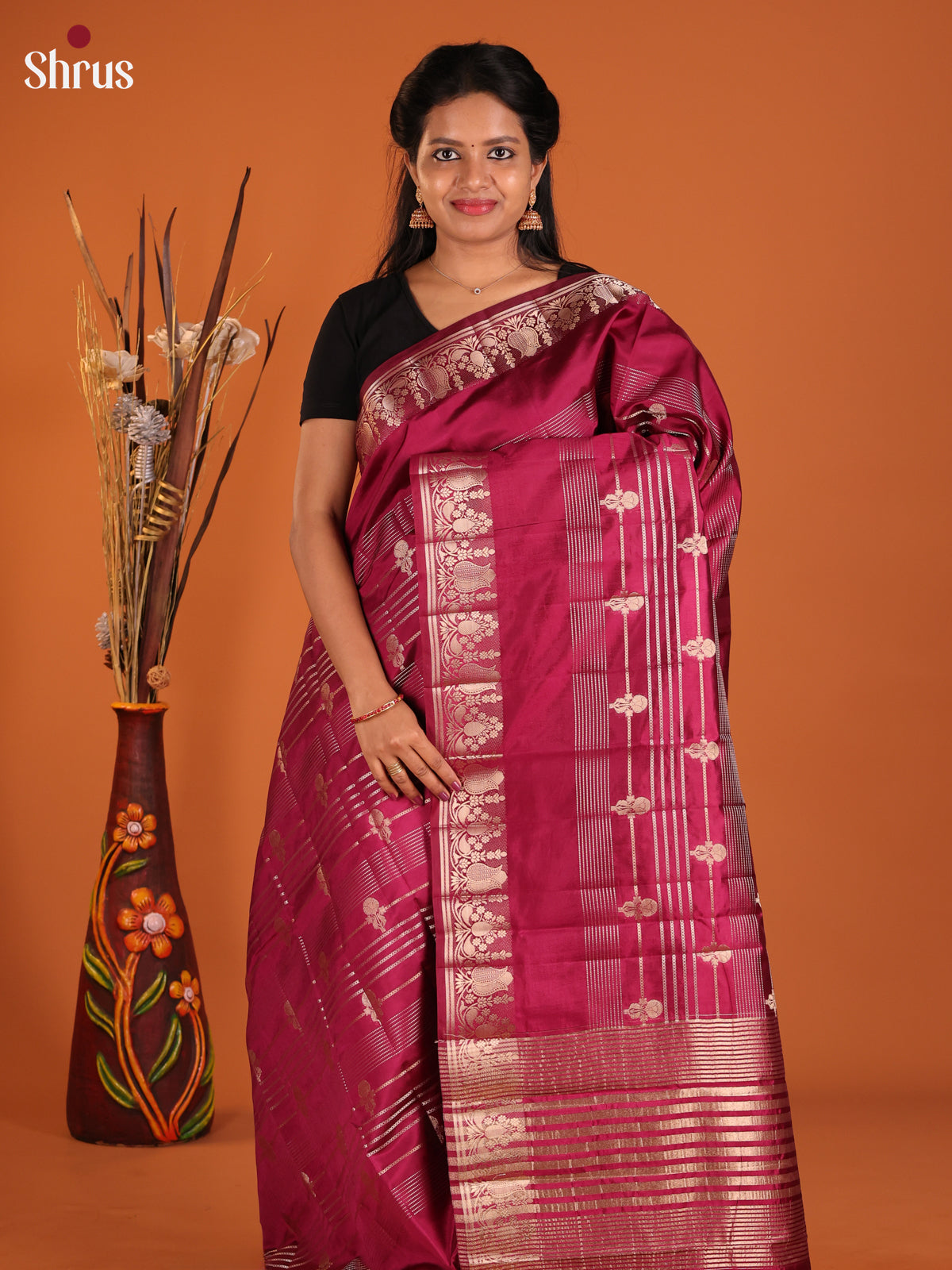 Maroon - Semi Rawsilk Saree