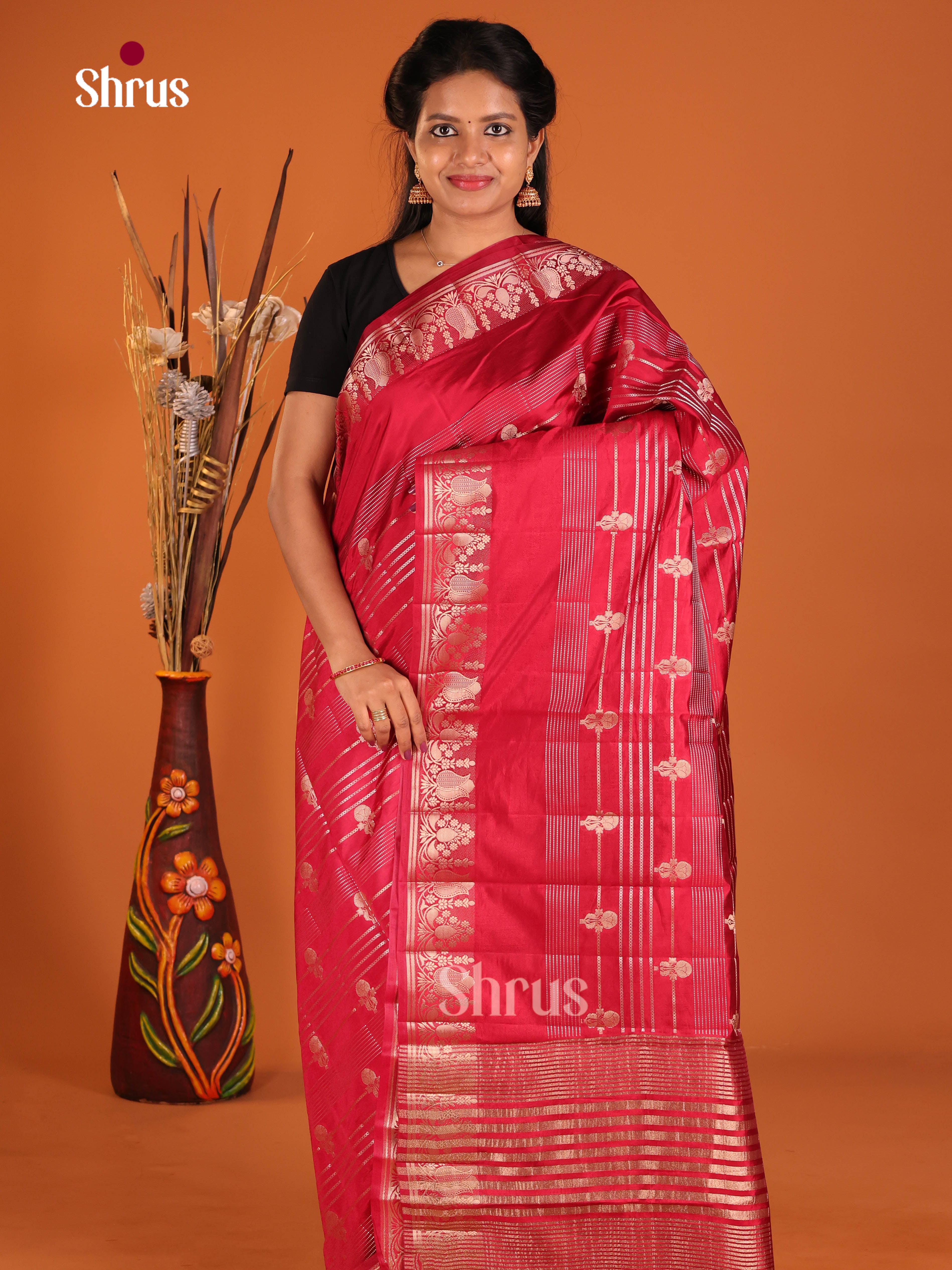 Red - Semi Rawsilk Saree