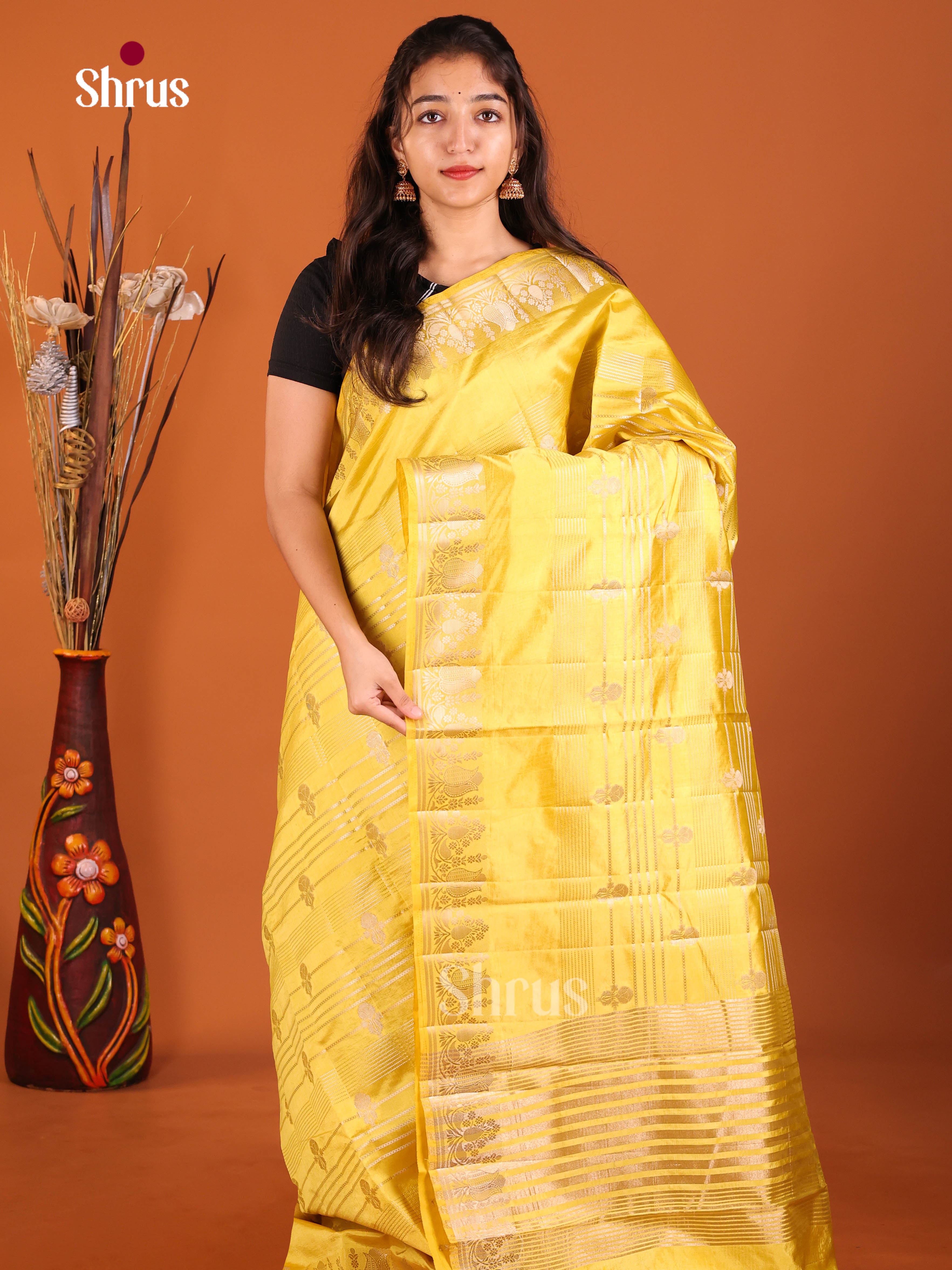Yellow - Semi Rawsilk Saree