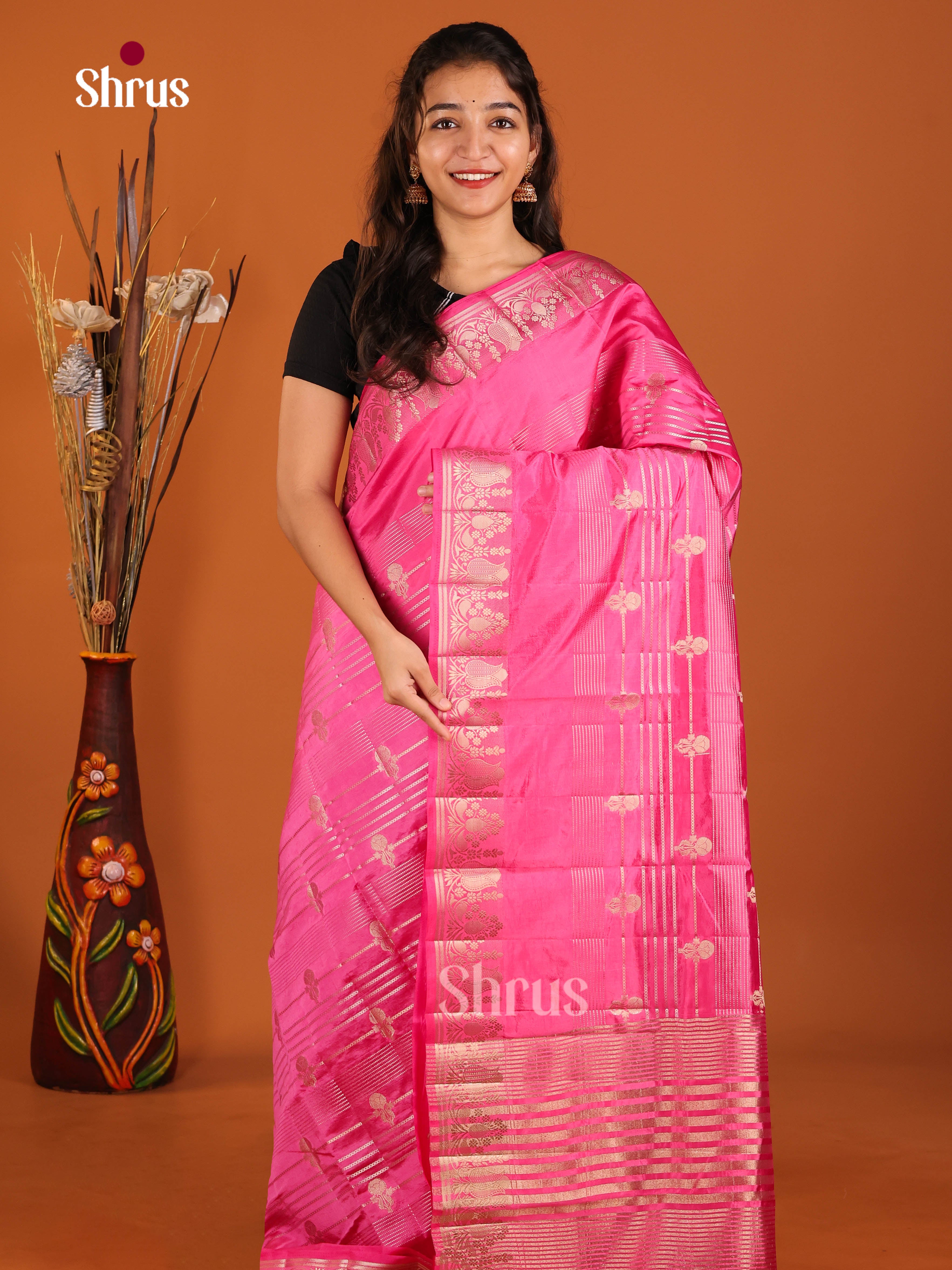 Pink - Semi Rawsilk Saree