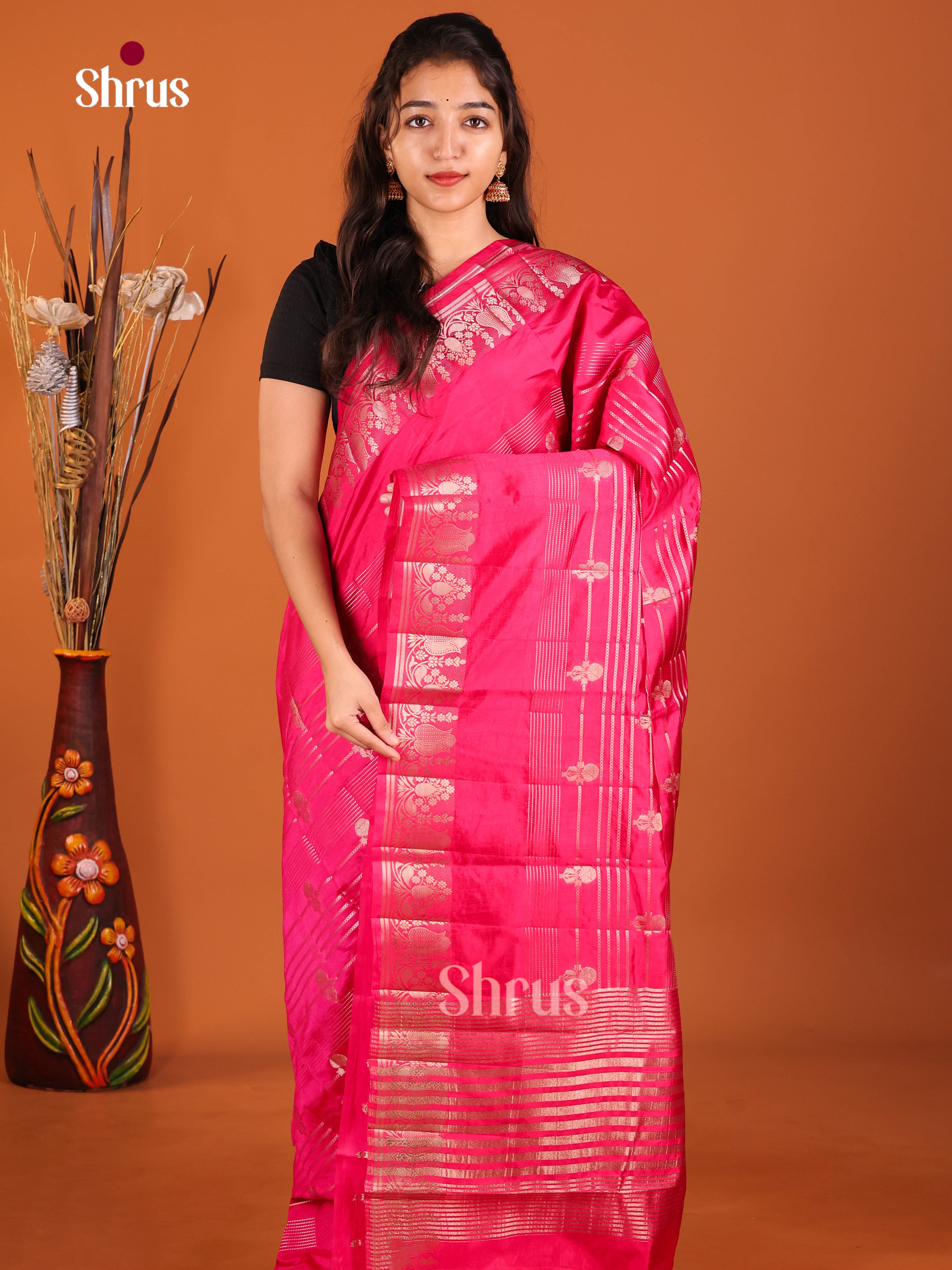 Pink - Semi Rawsilk Saree
