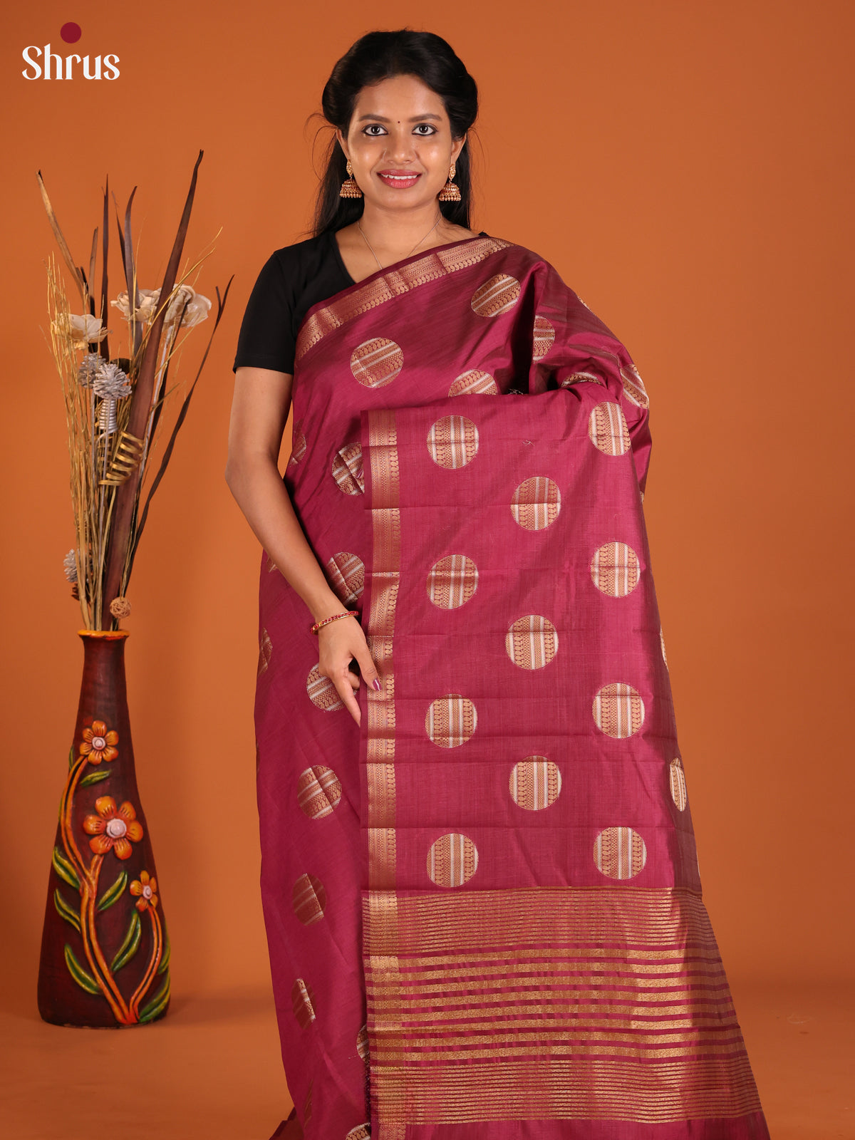 Maroon - Semi Rawsilk Saree