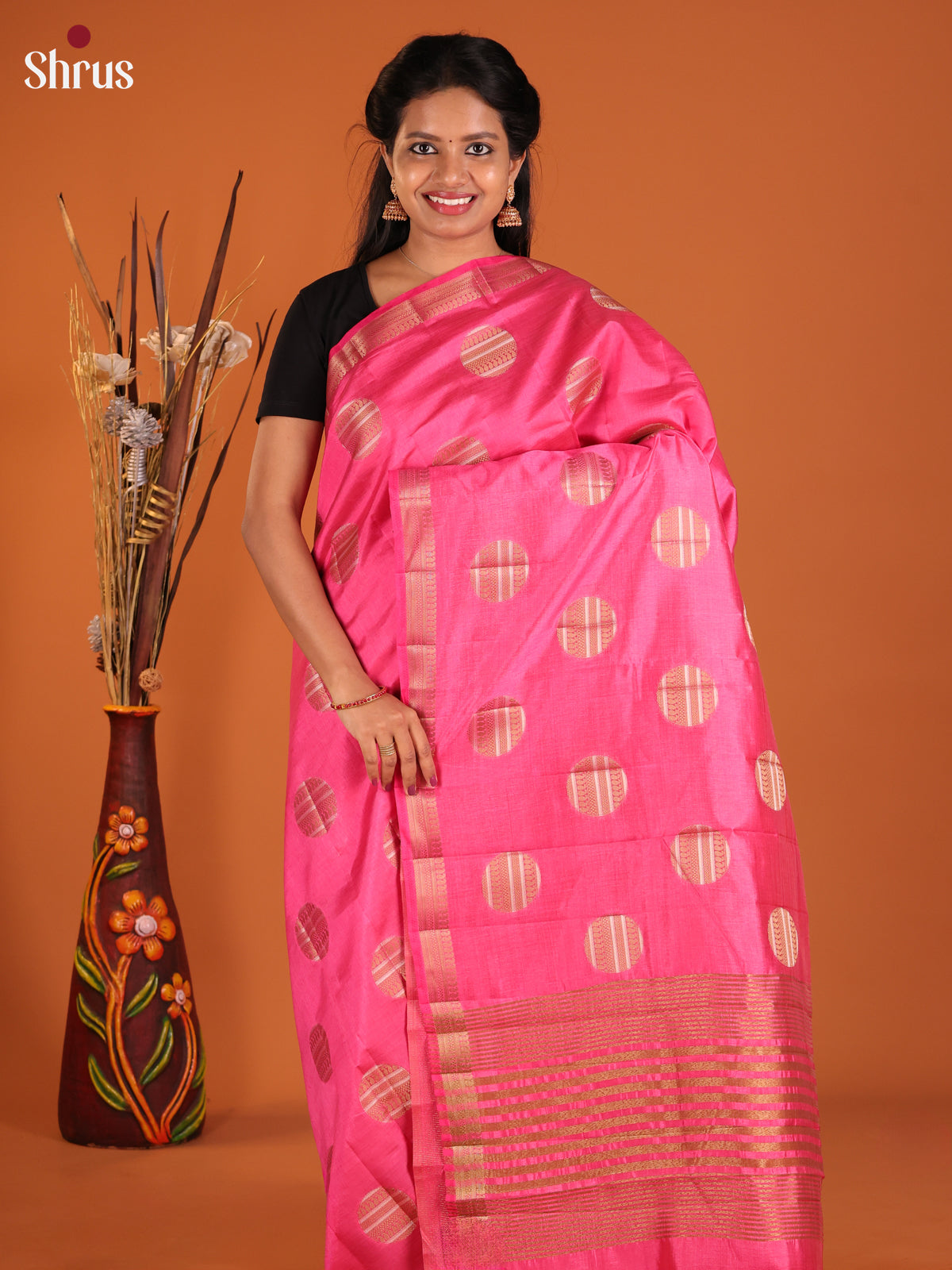 Pink - Semi Rawsilk Saree