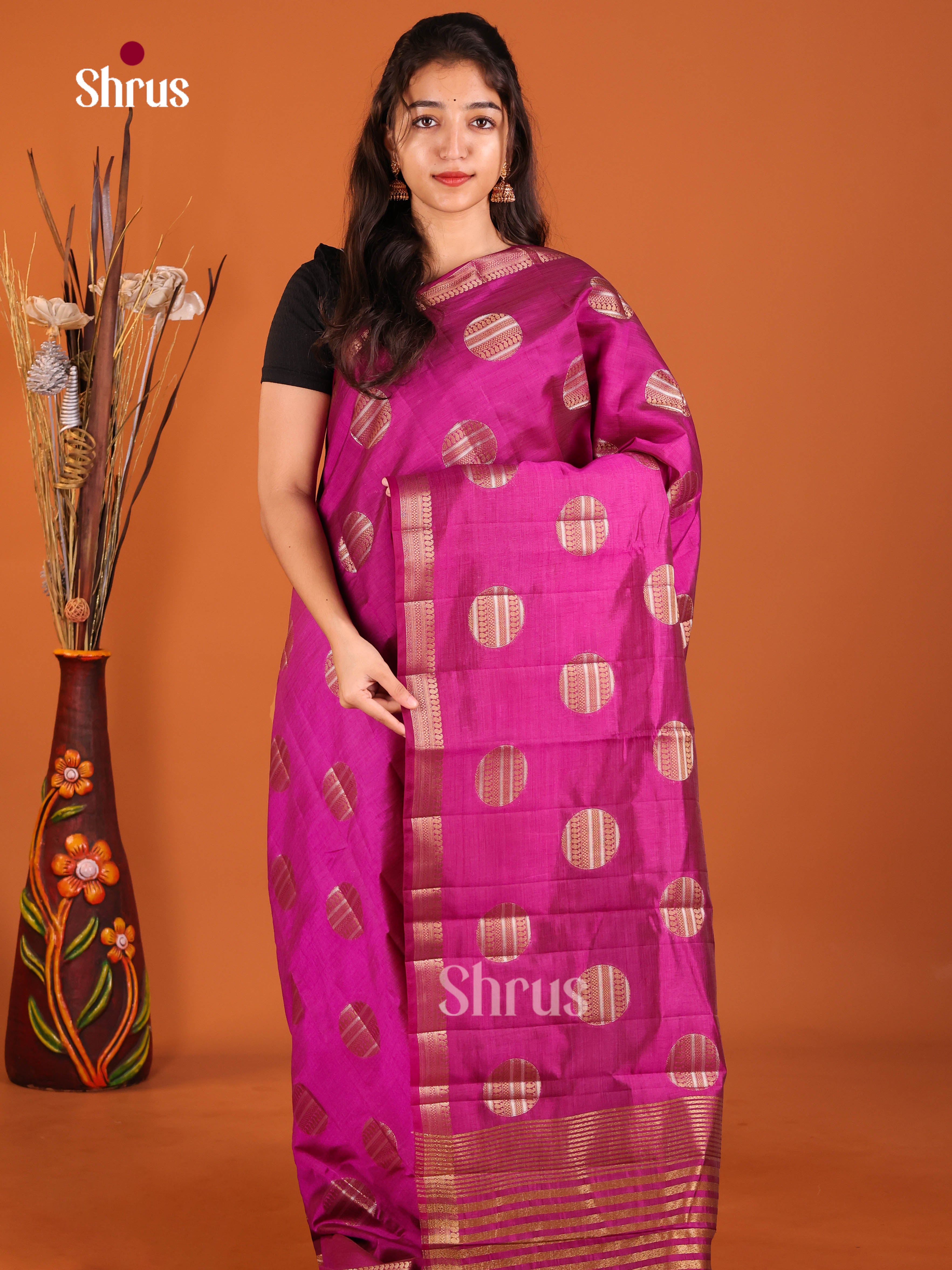 Rani Pink - Semi Rawsilk Saree