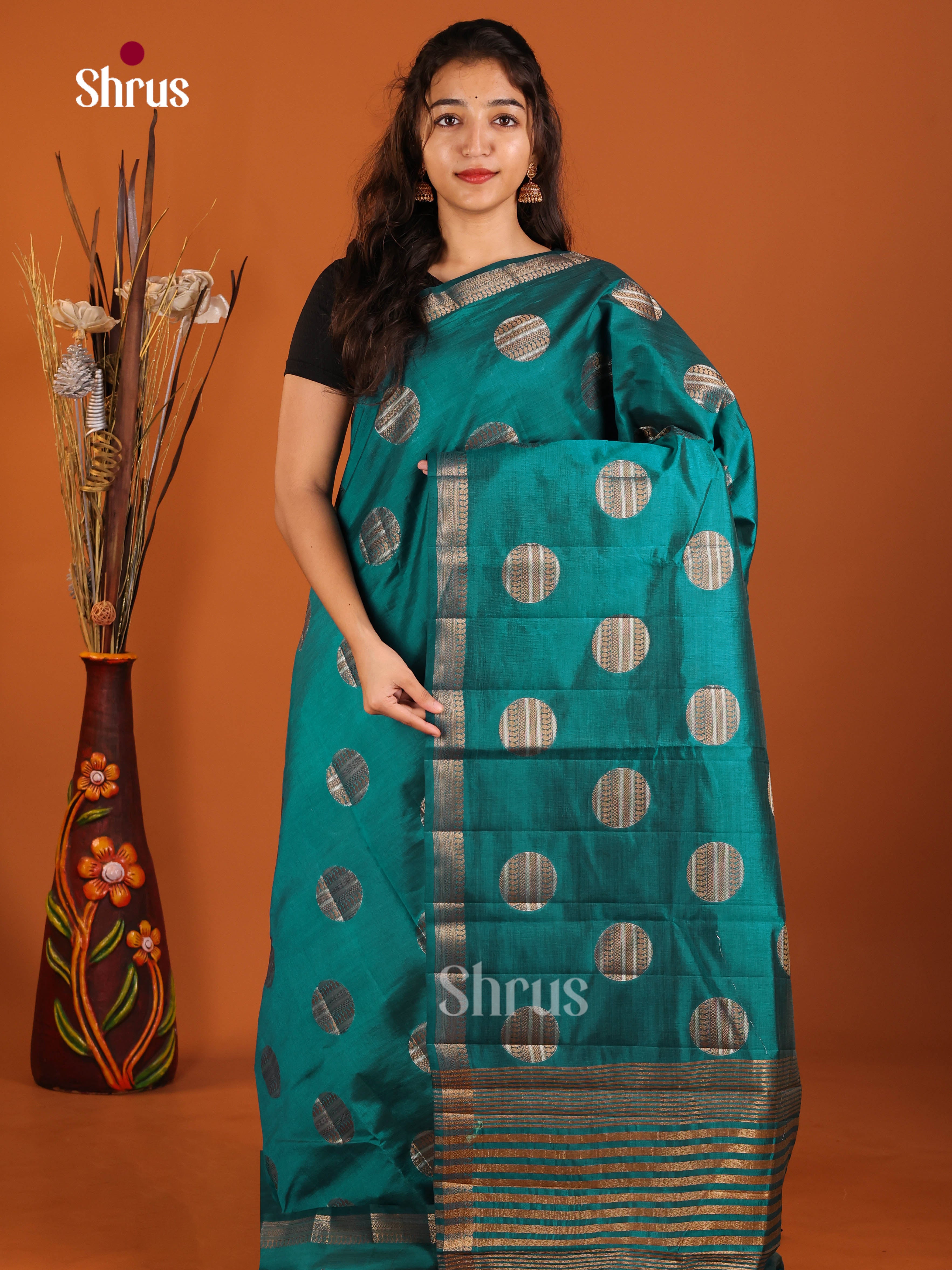 Peacock Green- Semi Rawsilk Saree