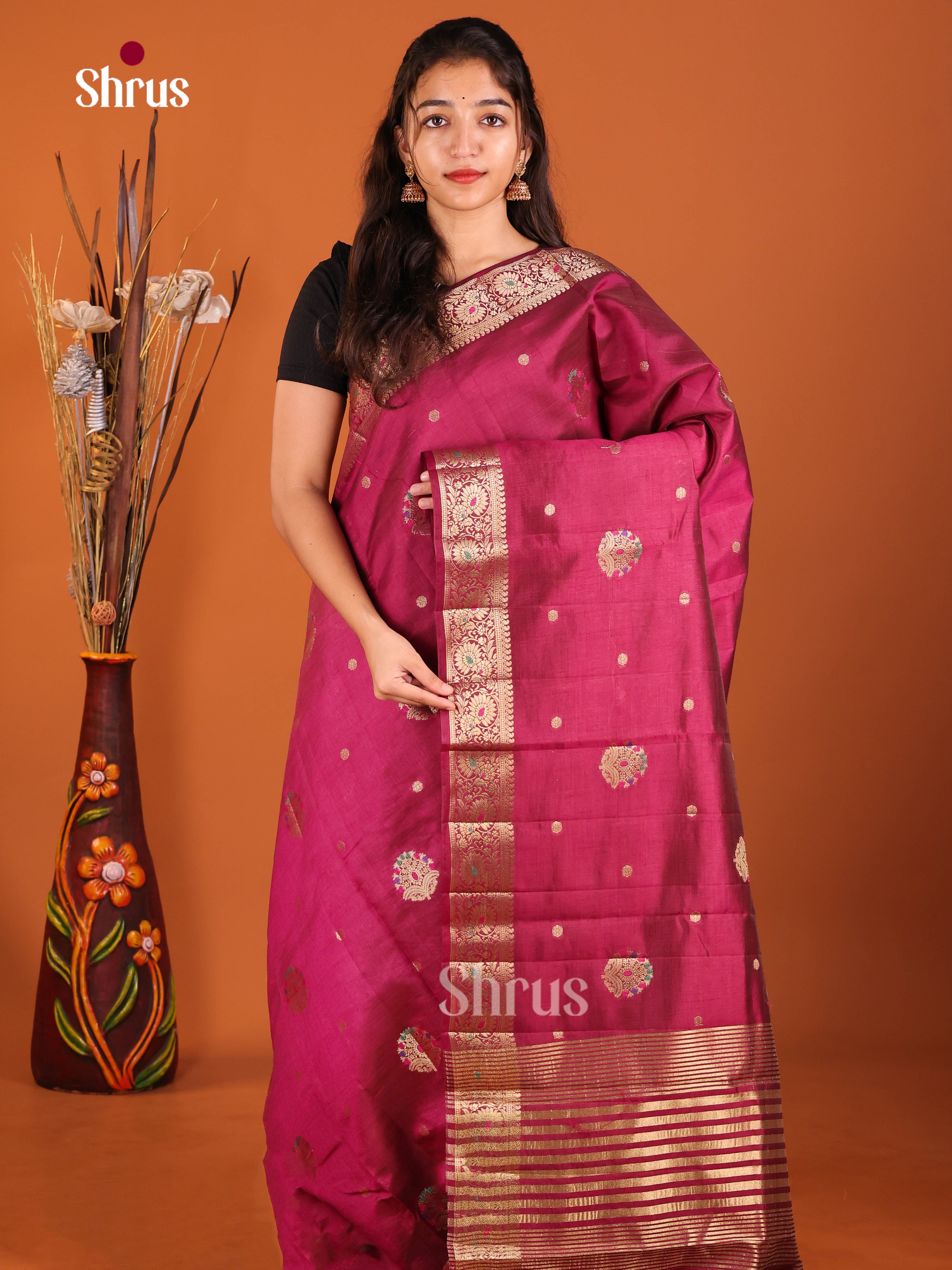 Wine- Semi Rawsilk Saree