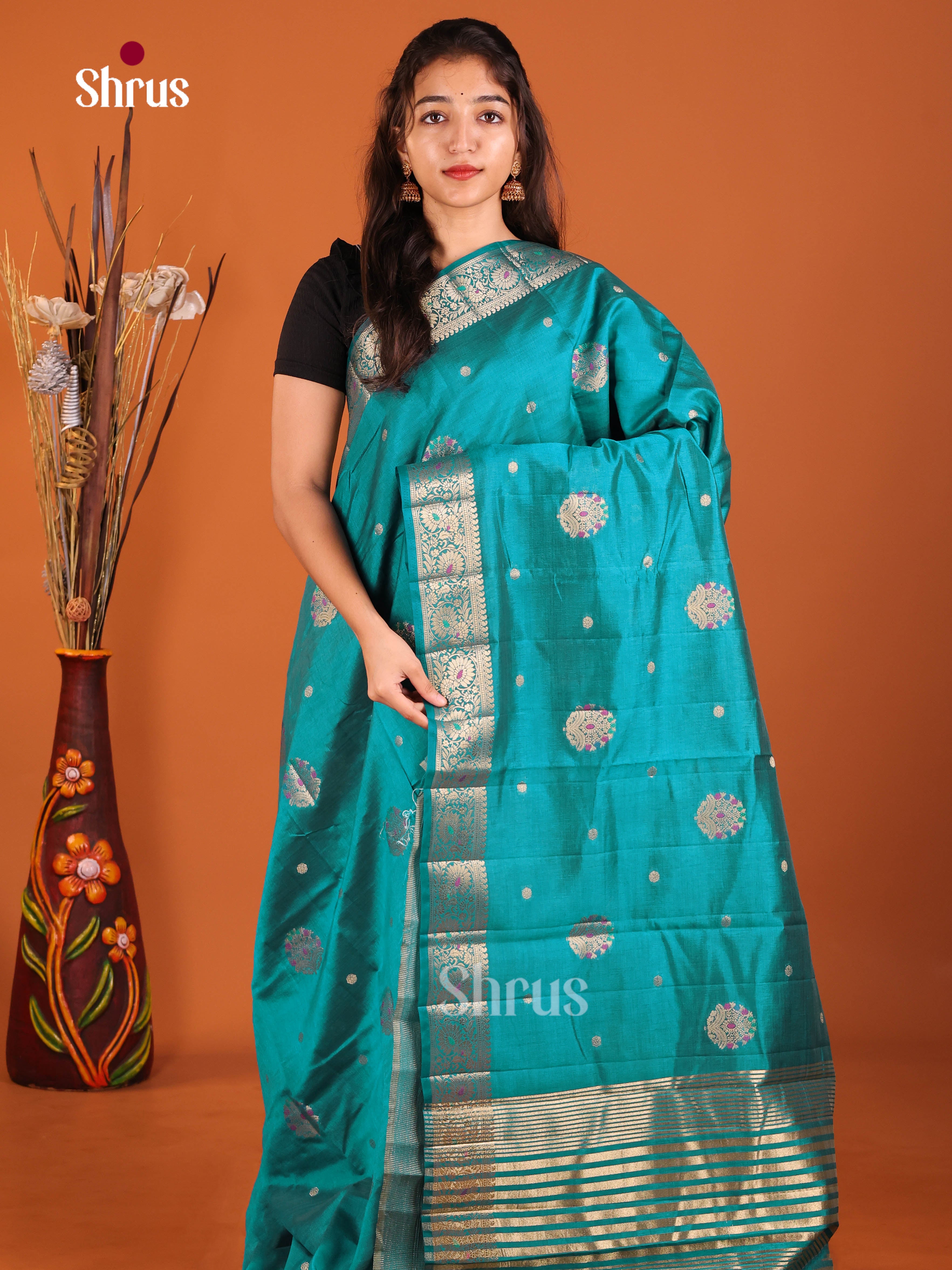 Blue - Semi Rawsilk Saree