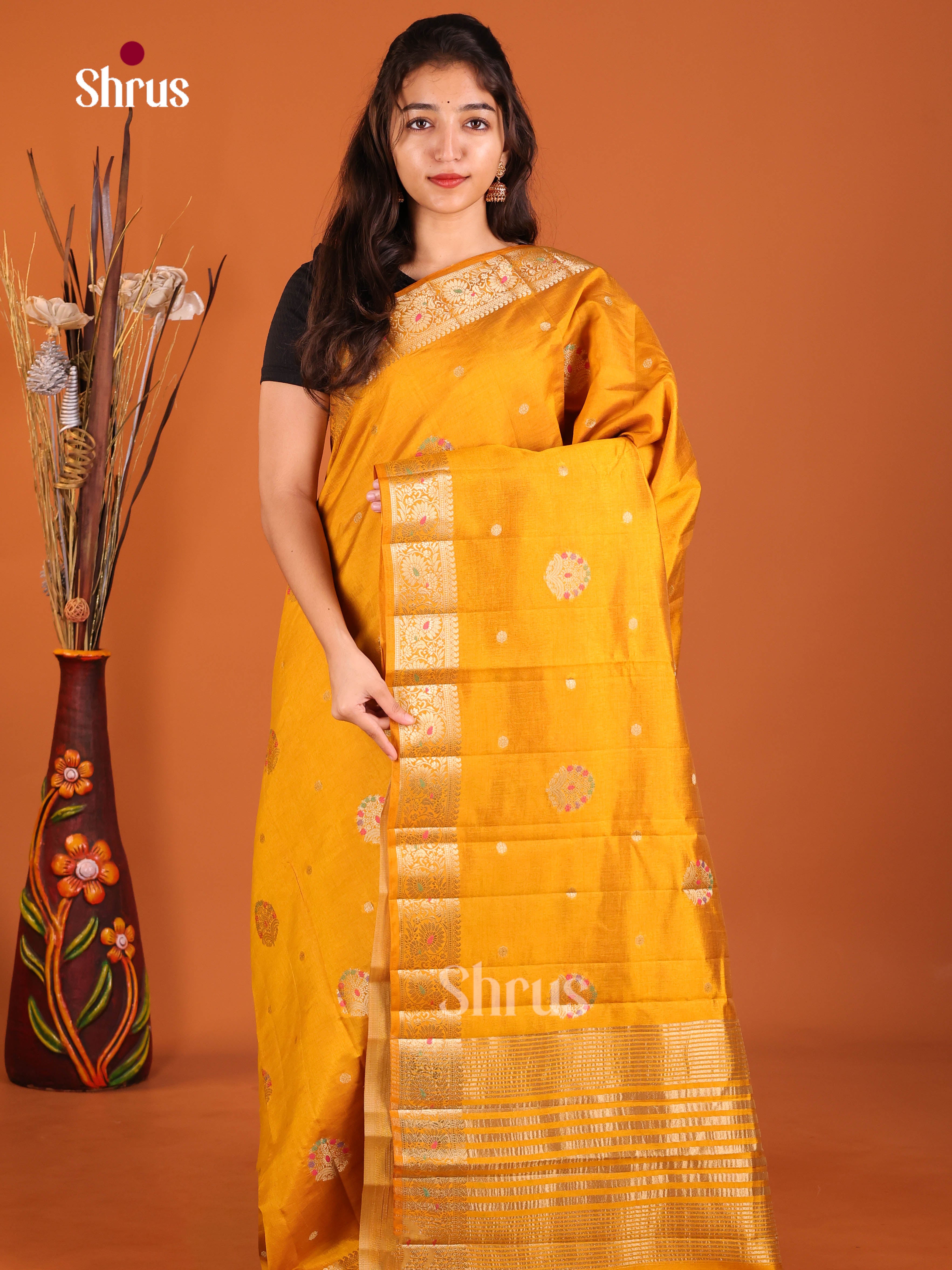 Mustard - Semi Rawsilk Saree