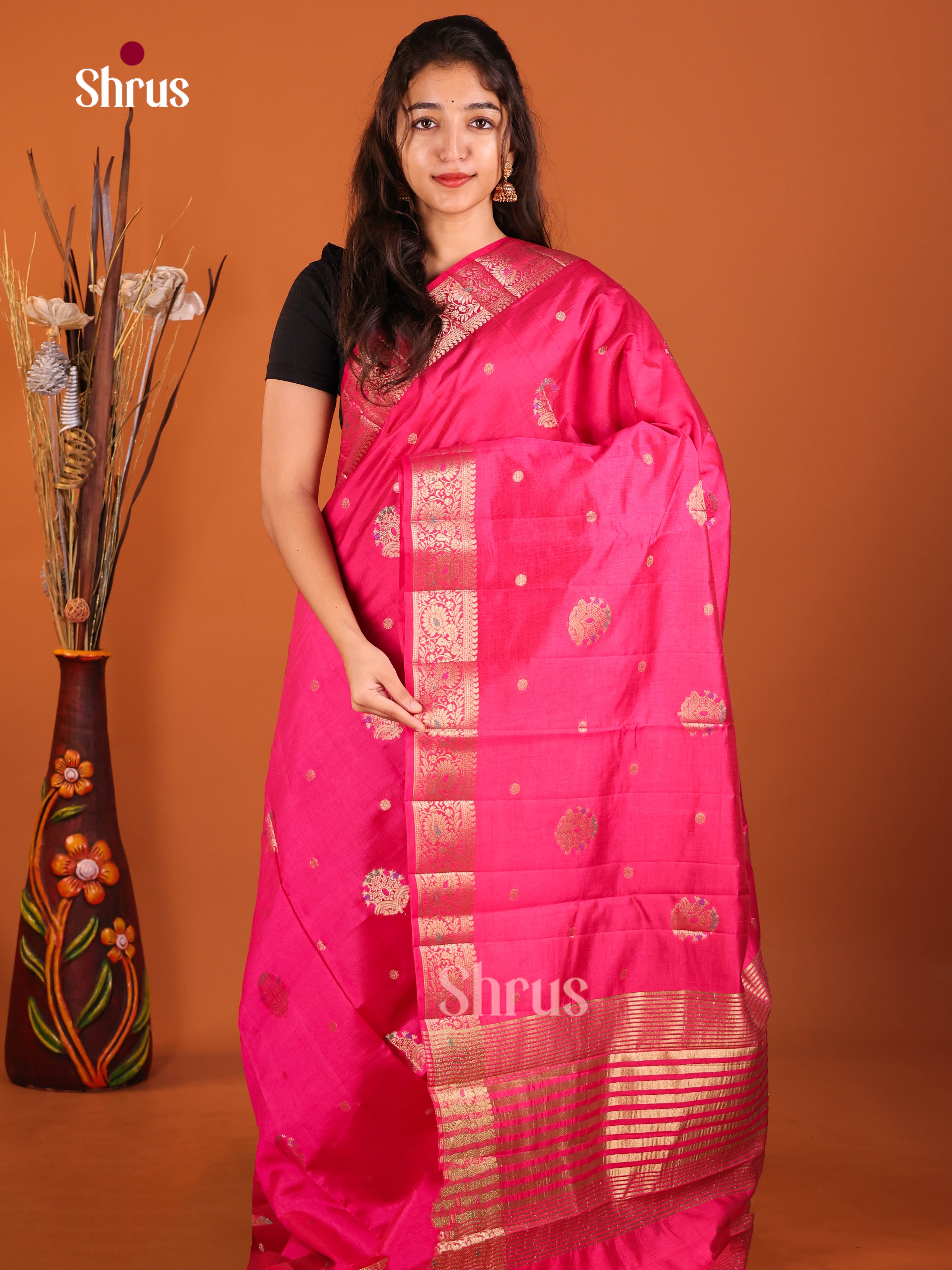Pink - Semi Rawsilk Saree
