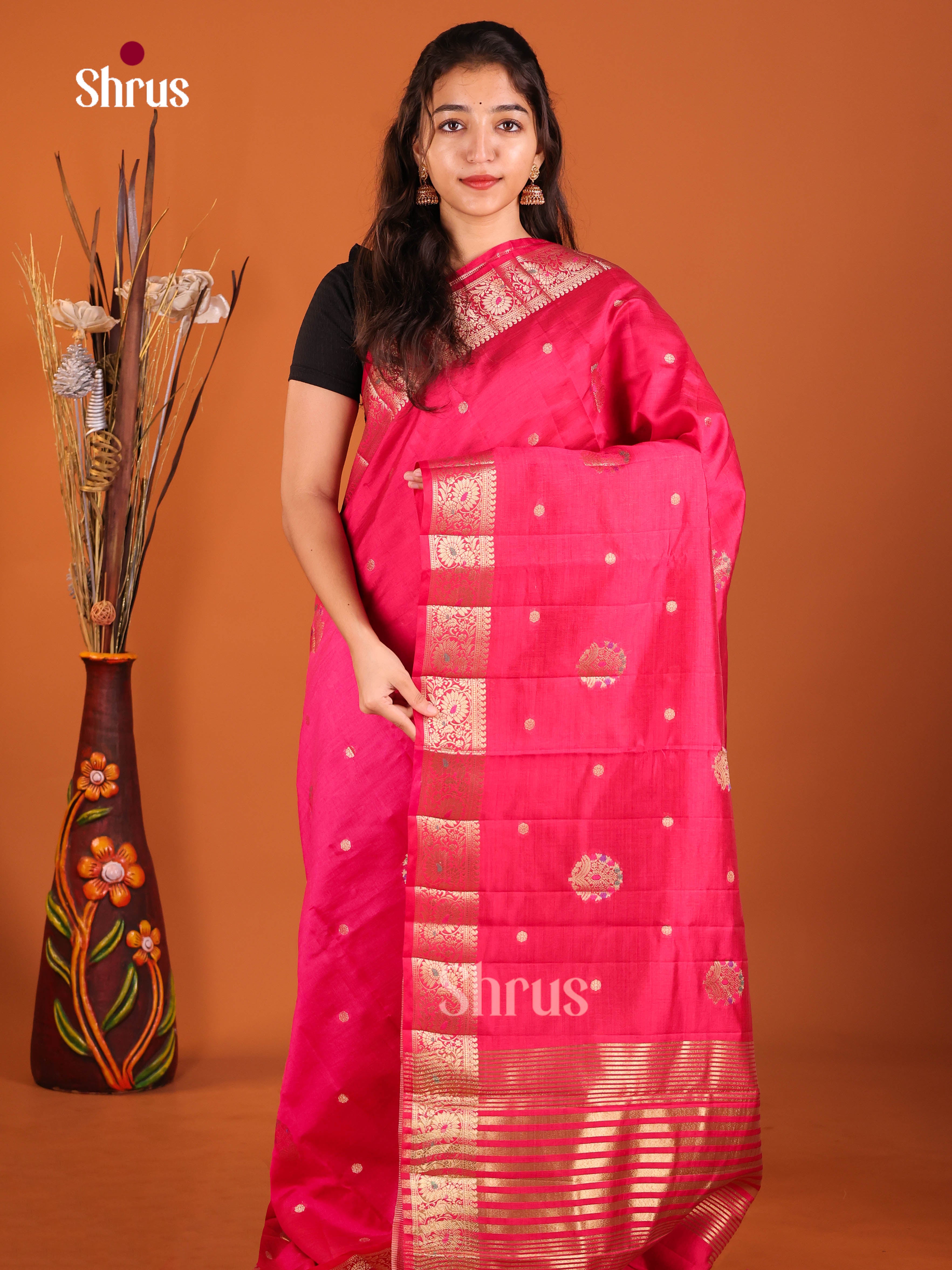 Pink- Semi Rawsilk Saree