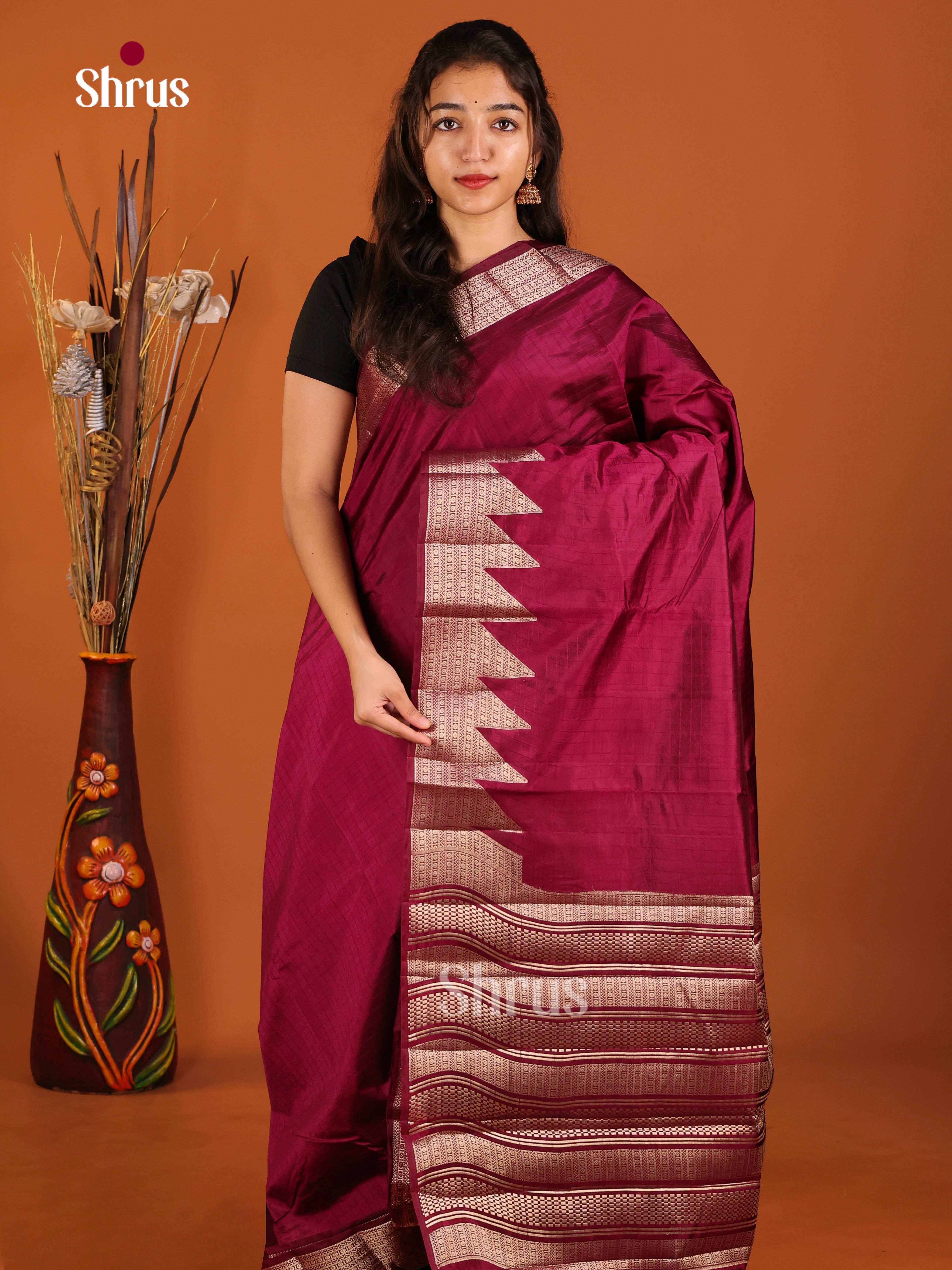 Maroon - Semi Rawsilk Saree