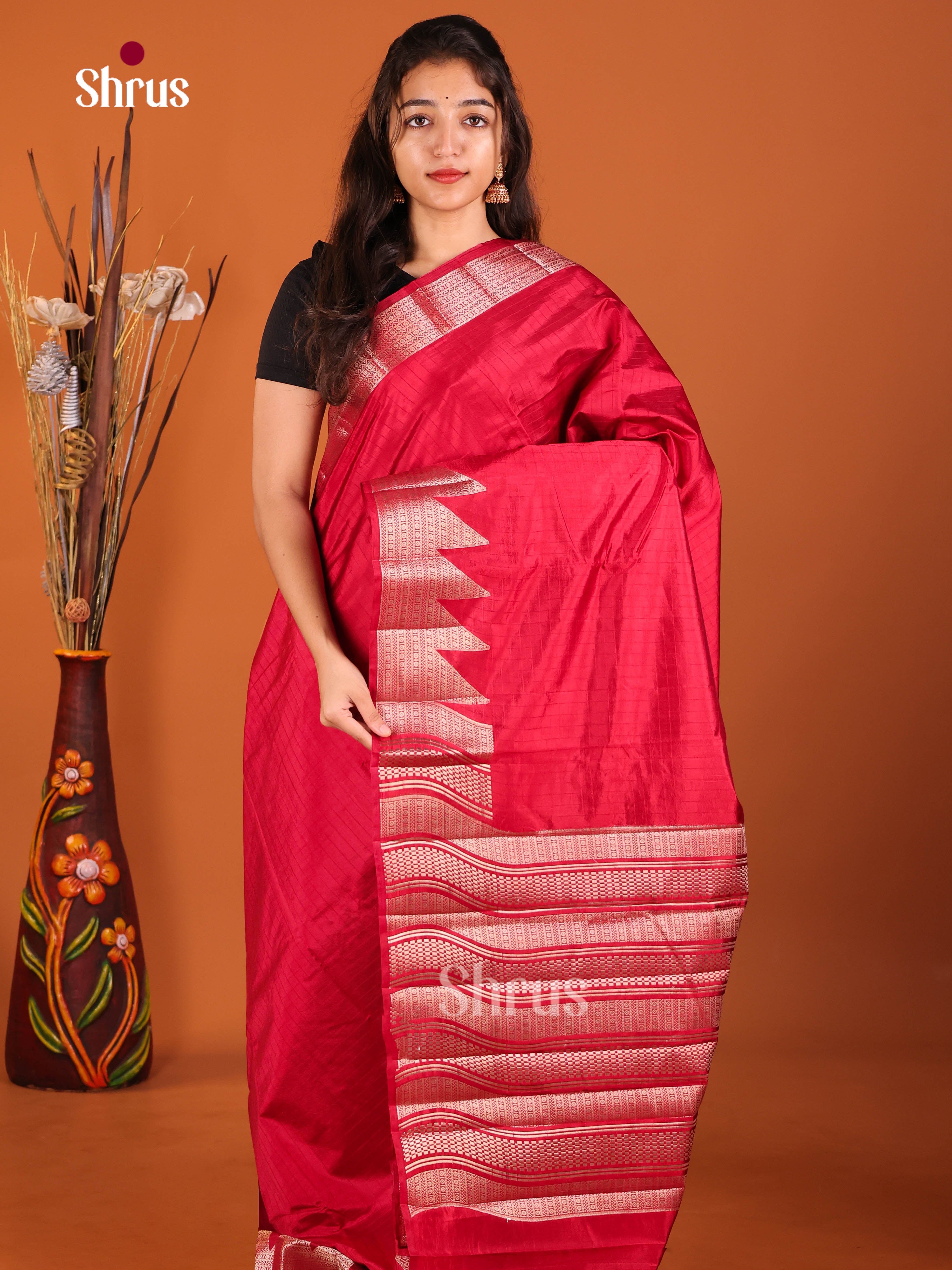 Red - Semi Rawsilk Saree