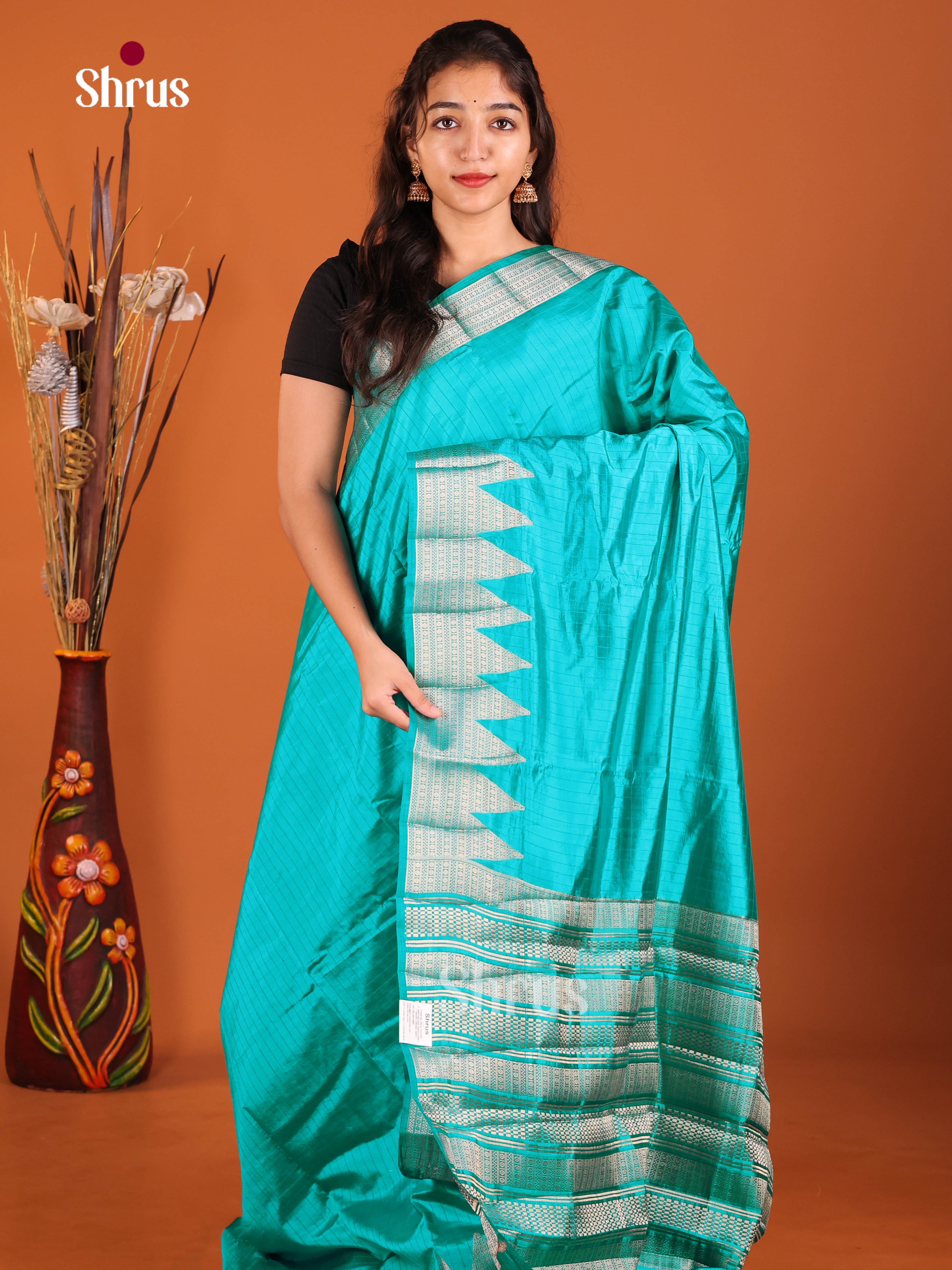 teal - Semi Rawsilk Saree