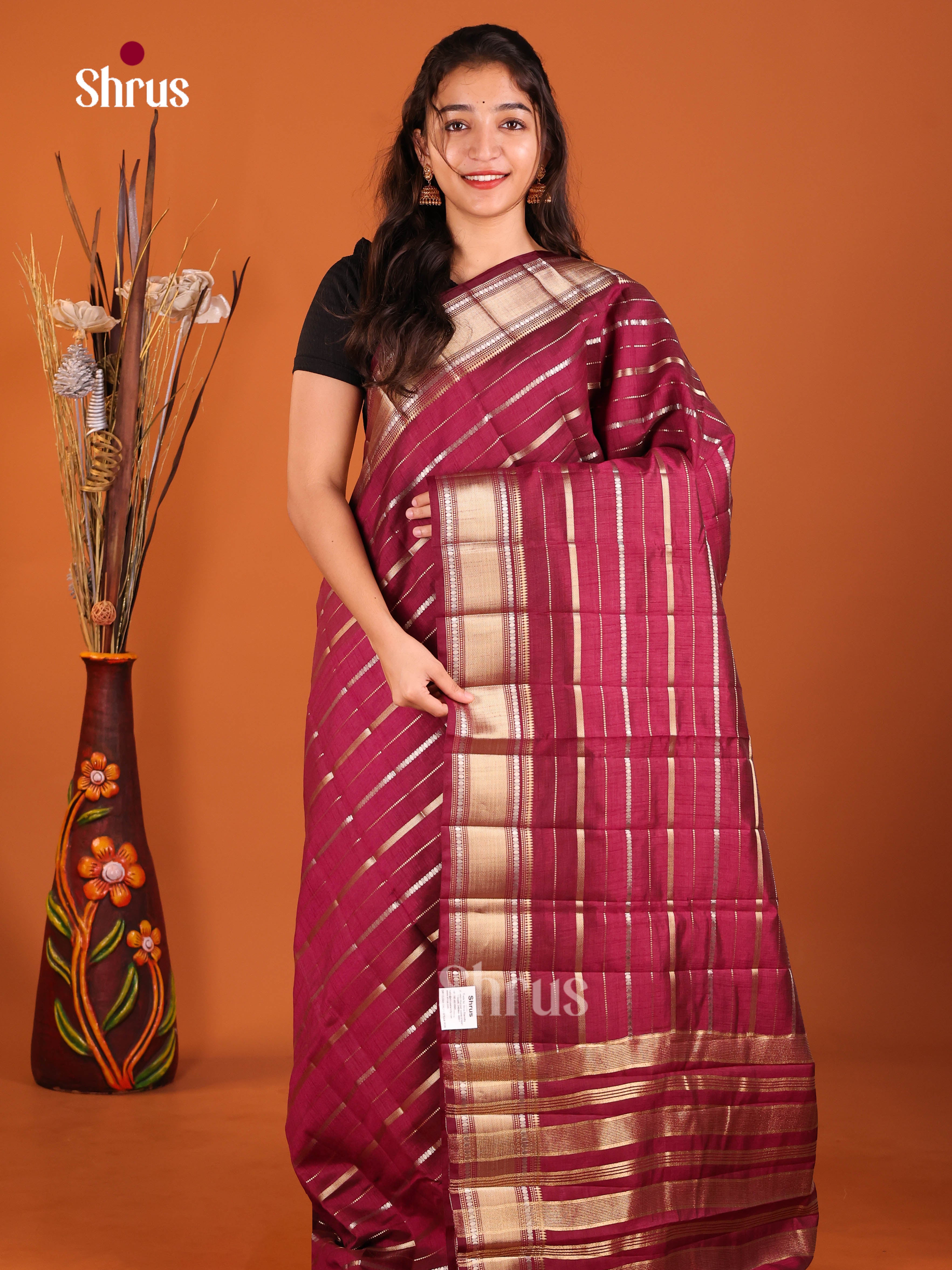 Maroon - Semi Rawsilk Saree