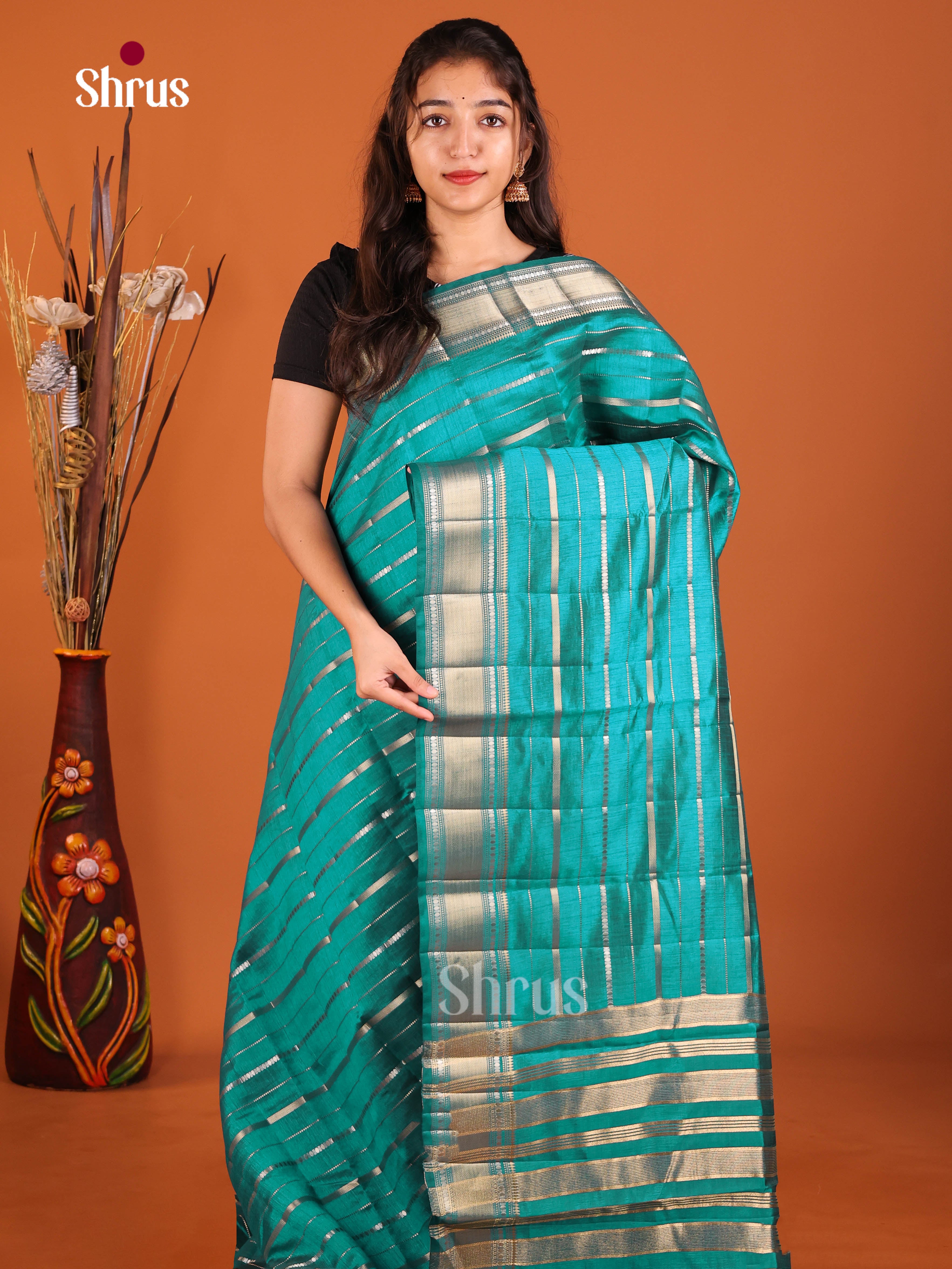 Teal - Semi Rawsilk Saree