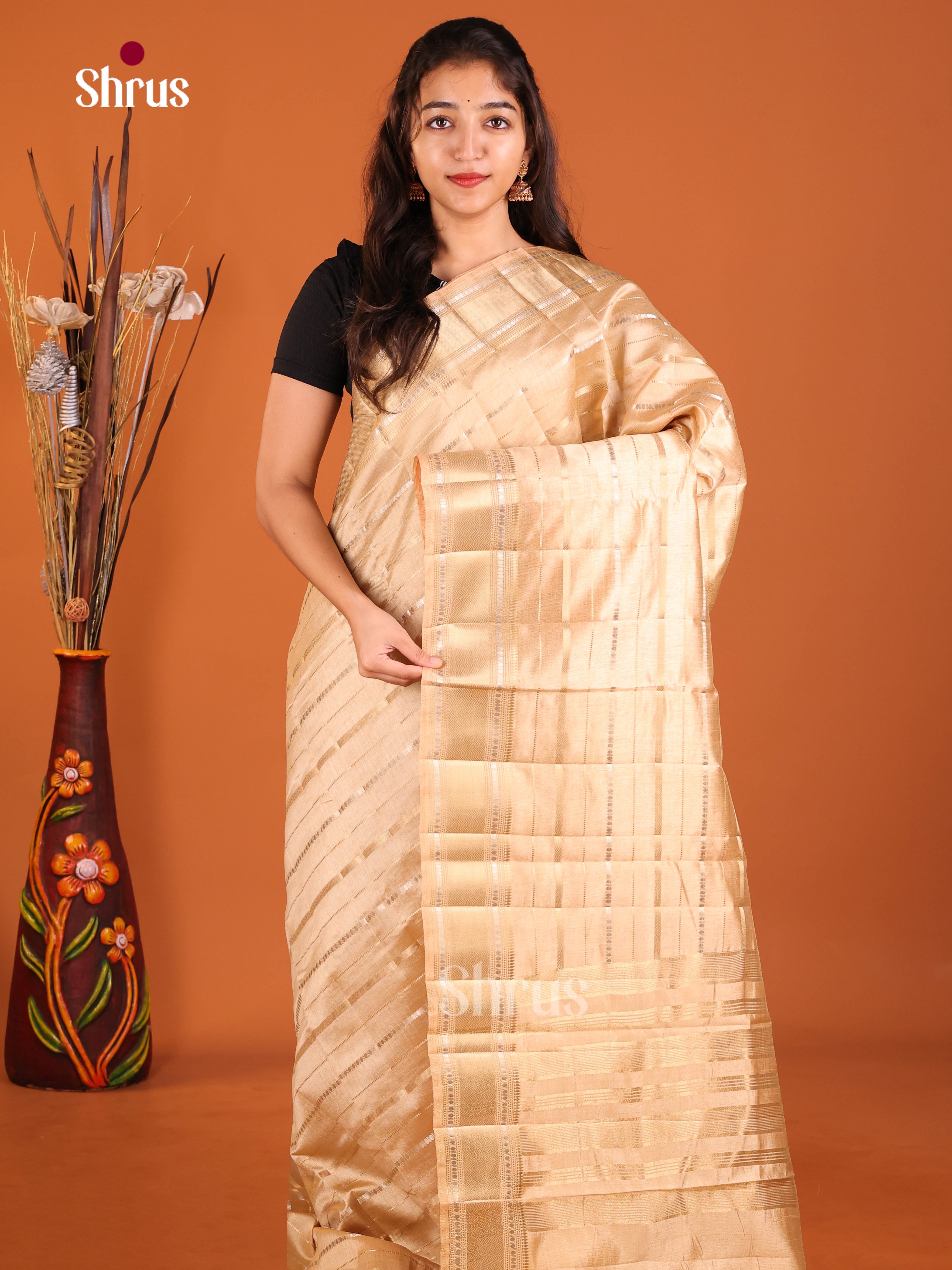 Cream - Semi Rawsilk Saree