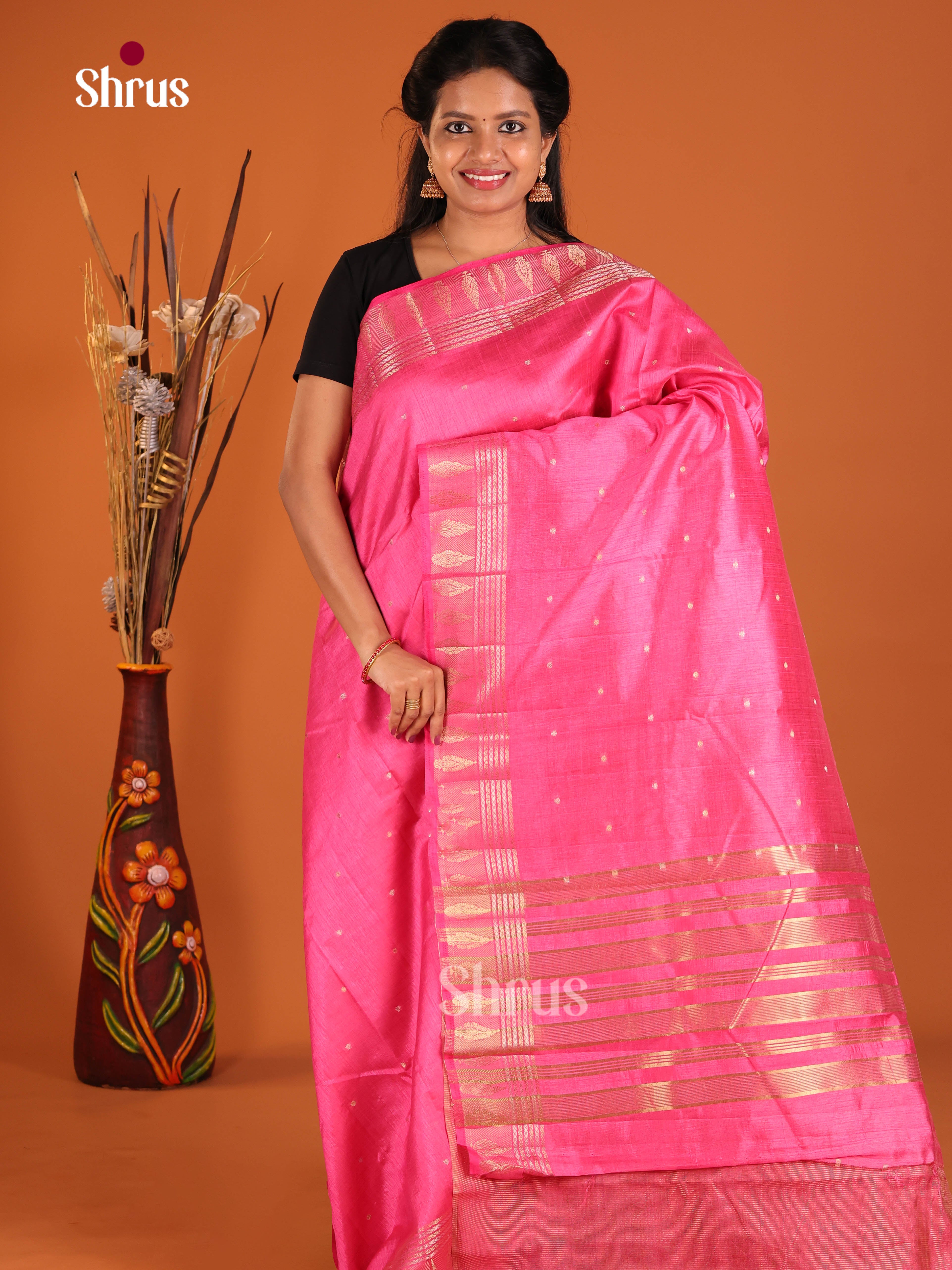 Pink - Semi Rawsilk Saree