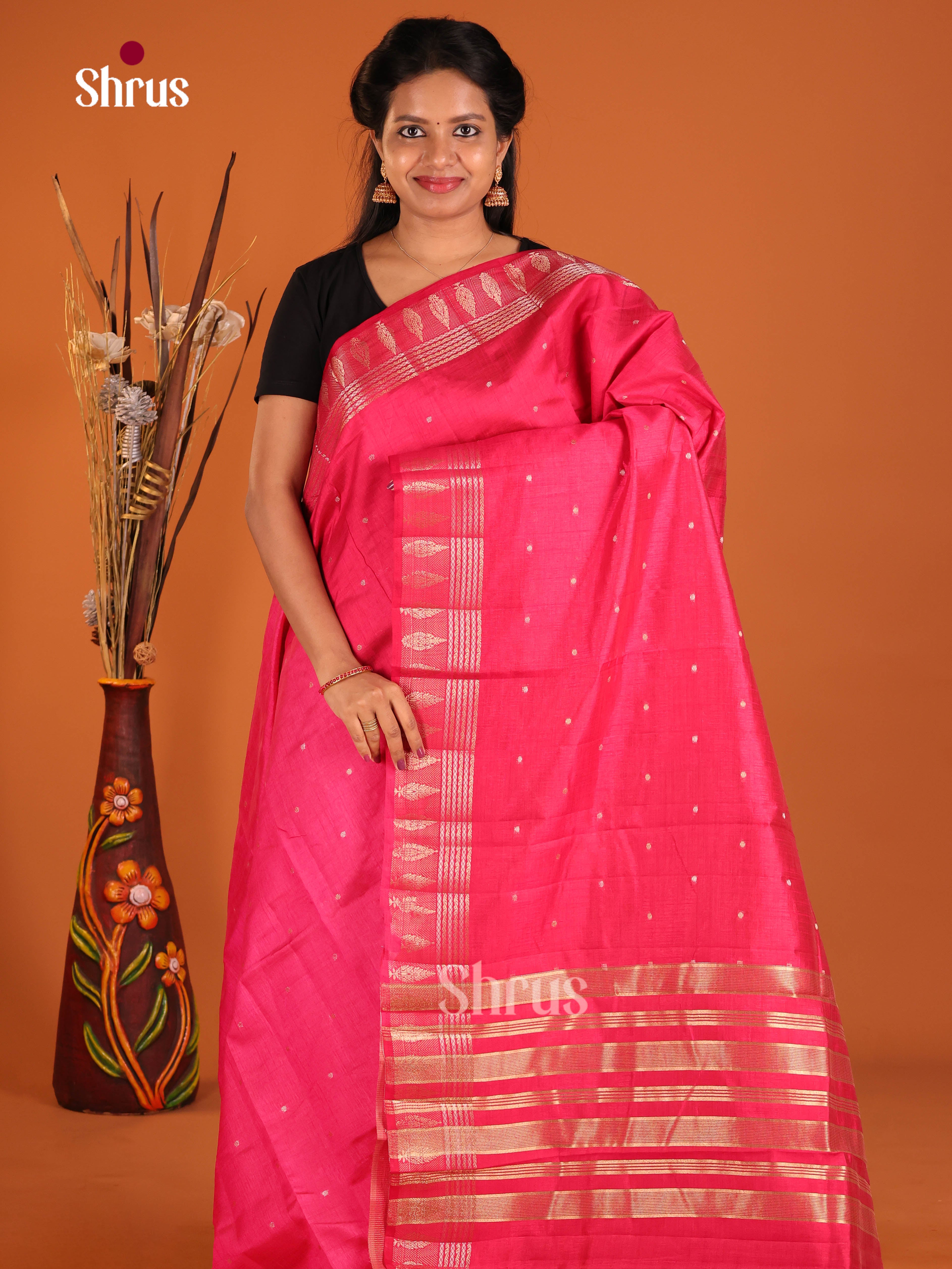 Pink - Semi Rawsilk Saree