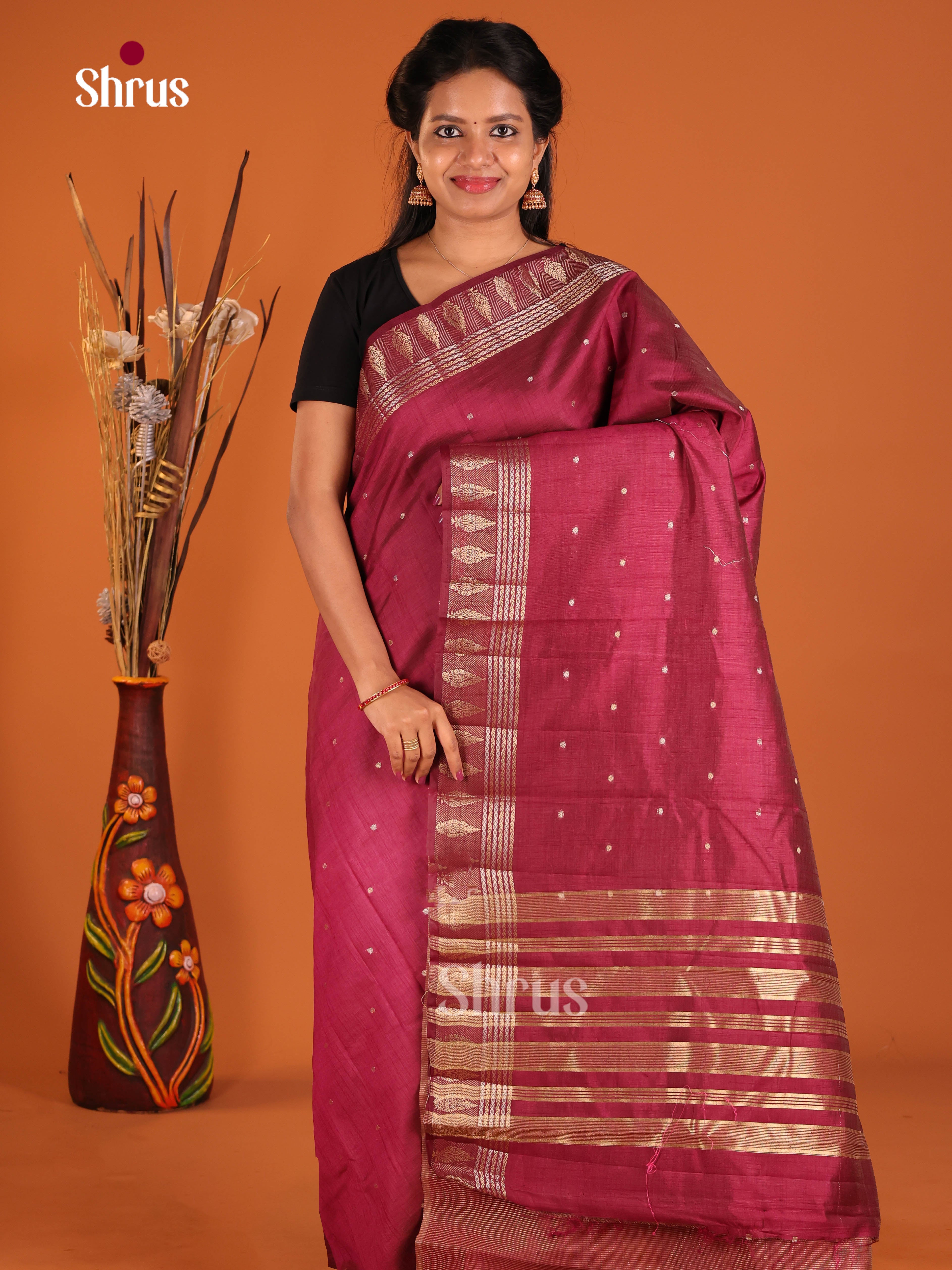 Maroon - Semi Rawsilk Saree