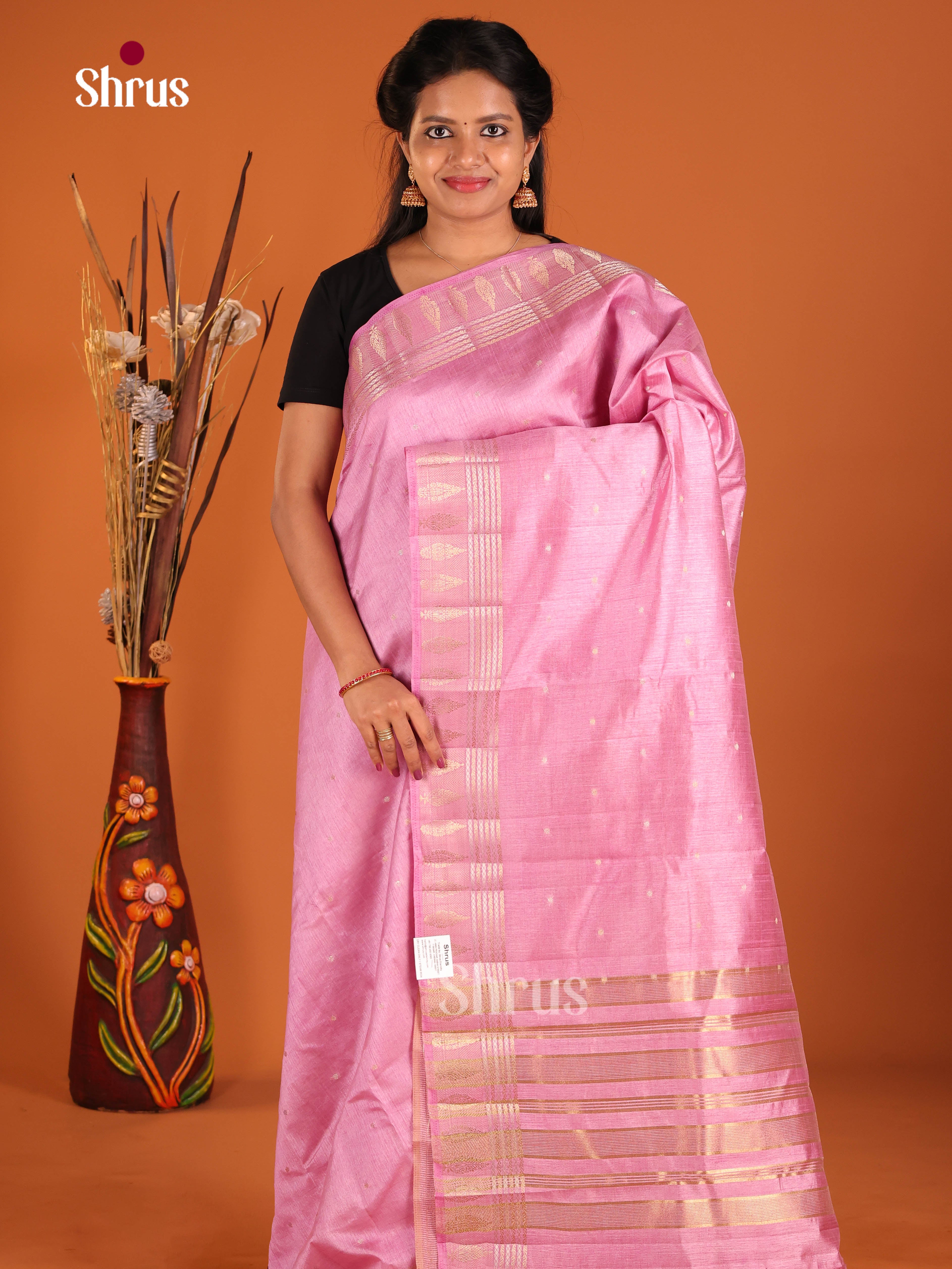 Pink- Semi Rawsilk Saree