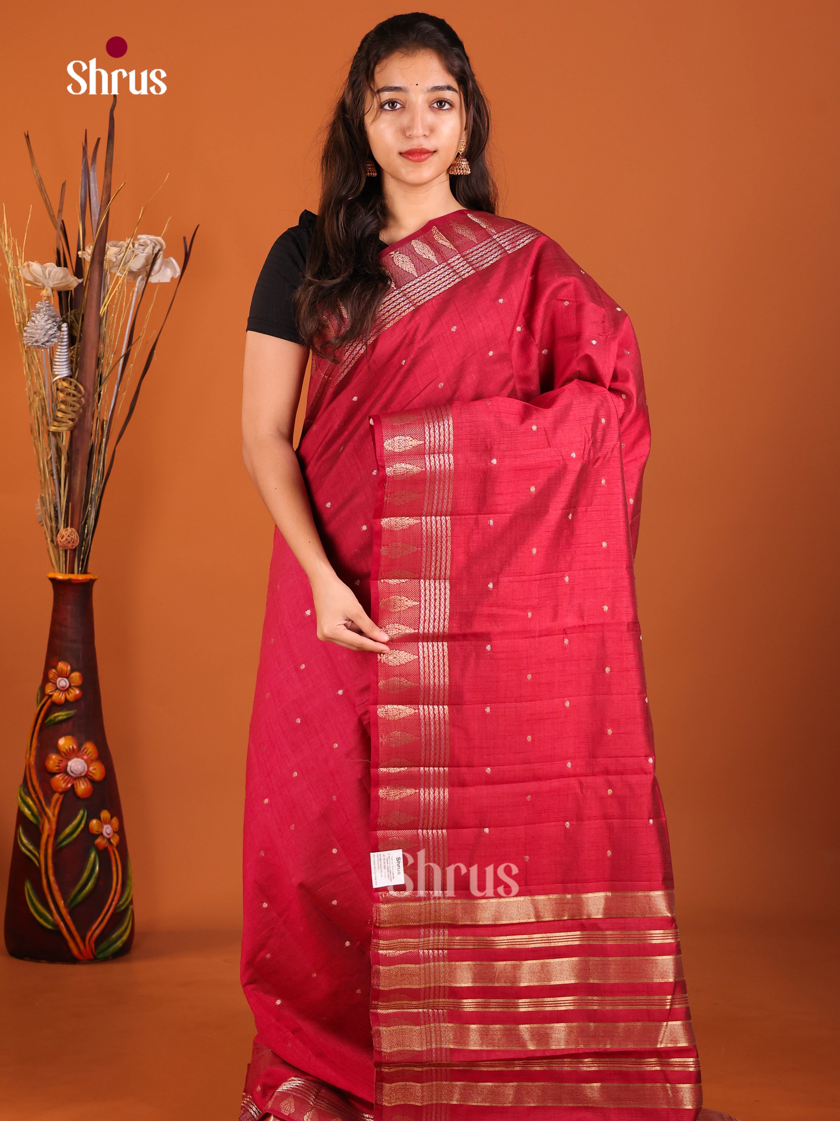 Red - Semi Rawsilk Saree