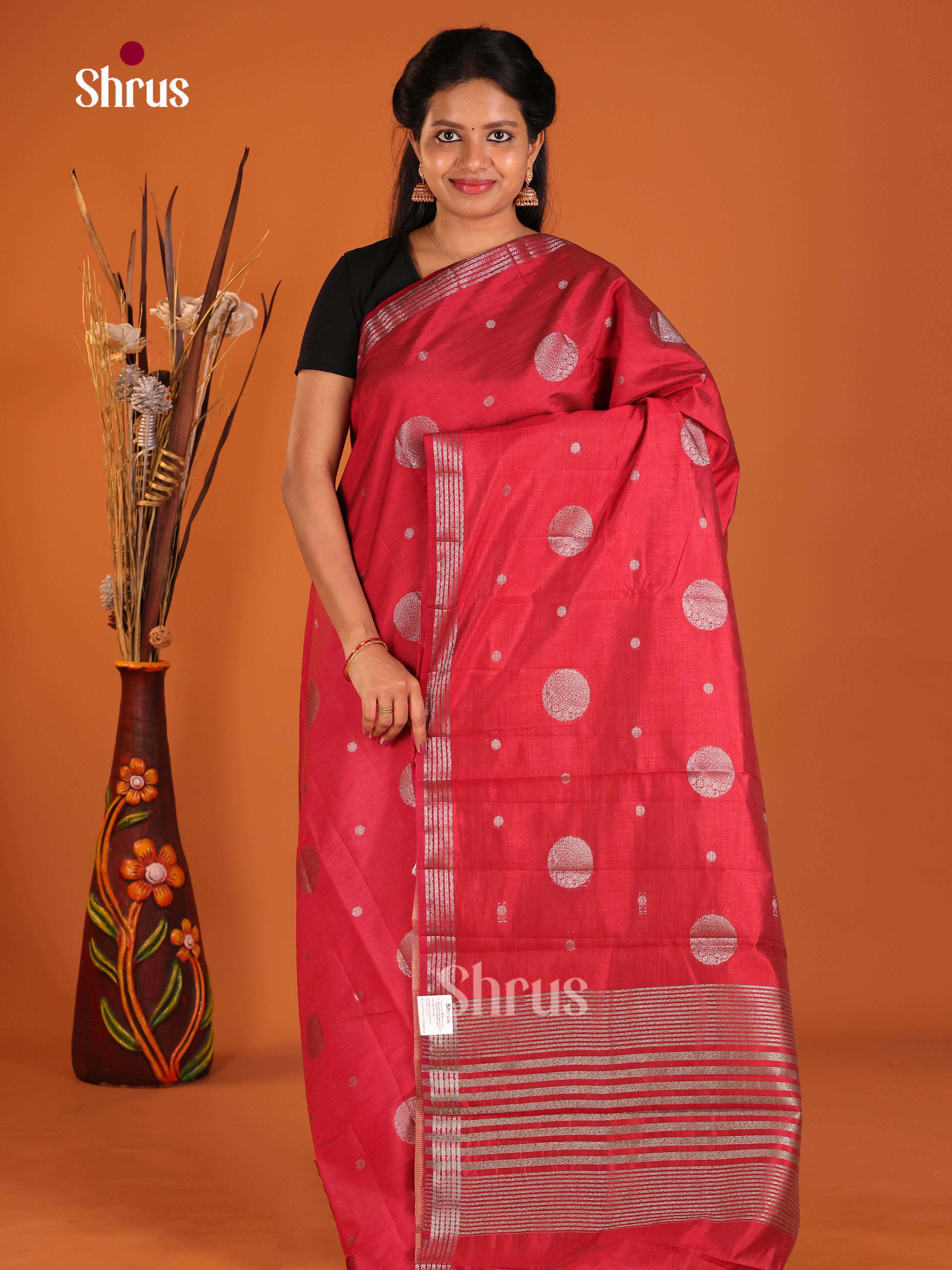 Red - Semi Rawsilk Saree