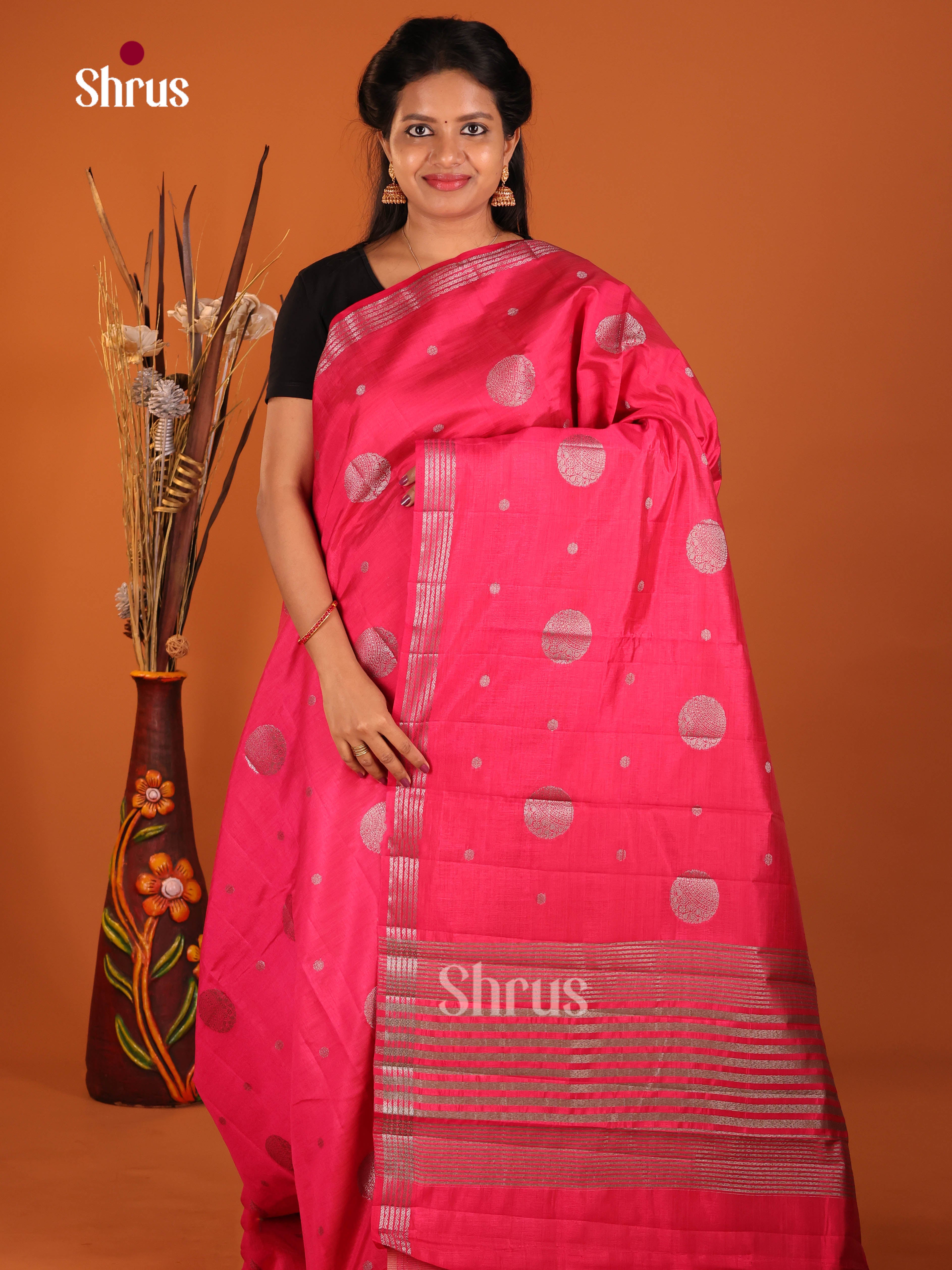 Reddish Pink - Semi Rawsilk Saree
