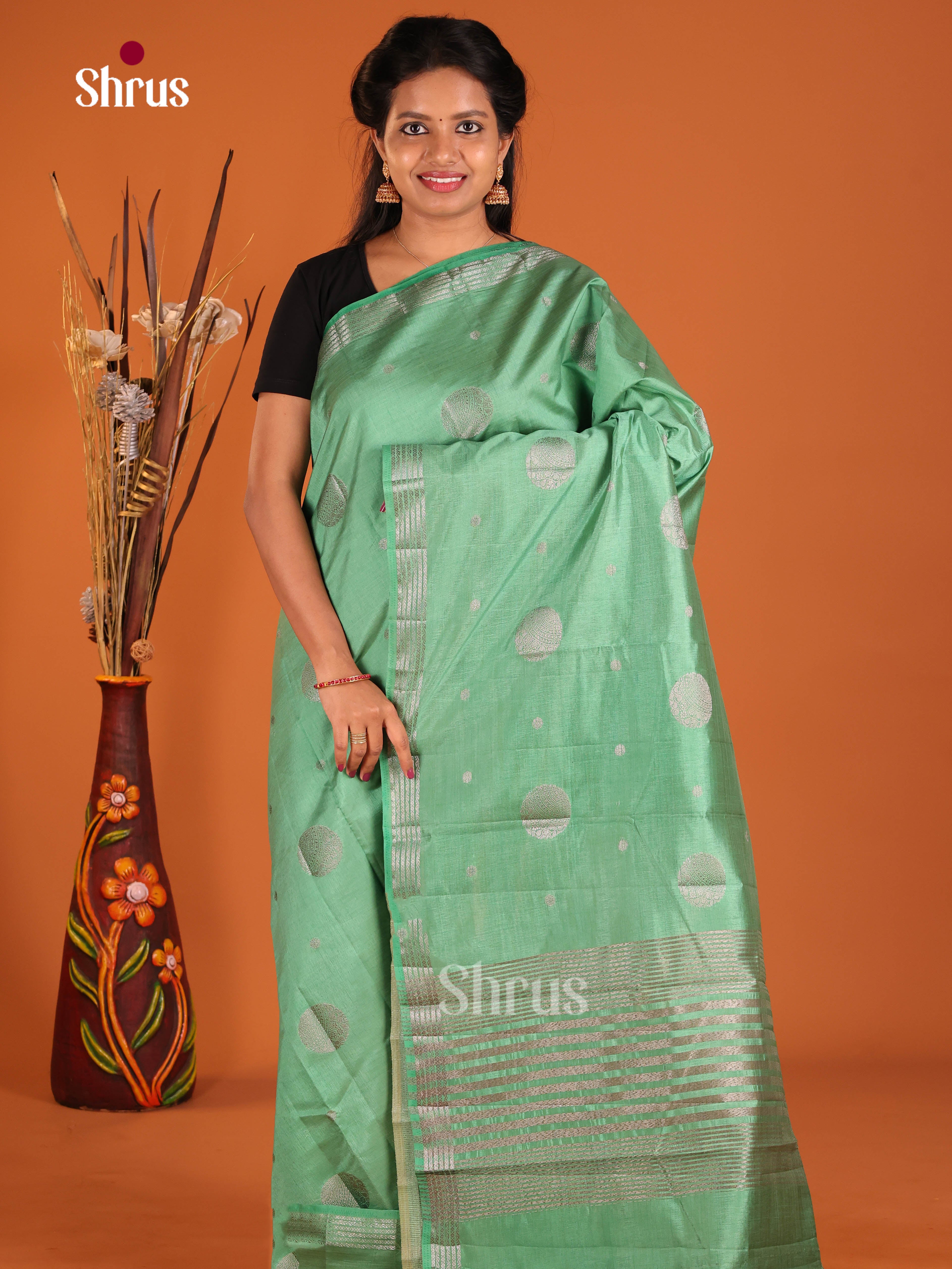 Pastel Green- Semi Rawsilk Saree