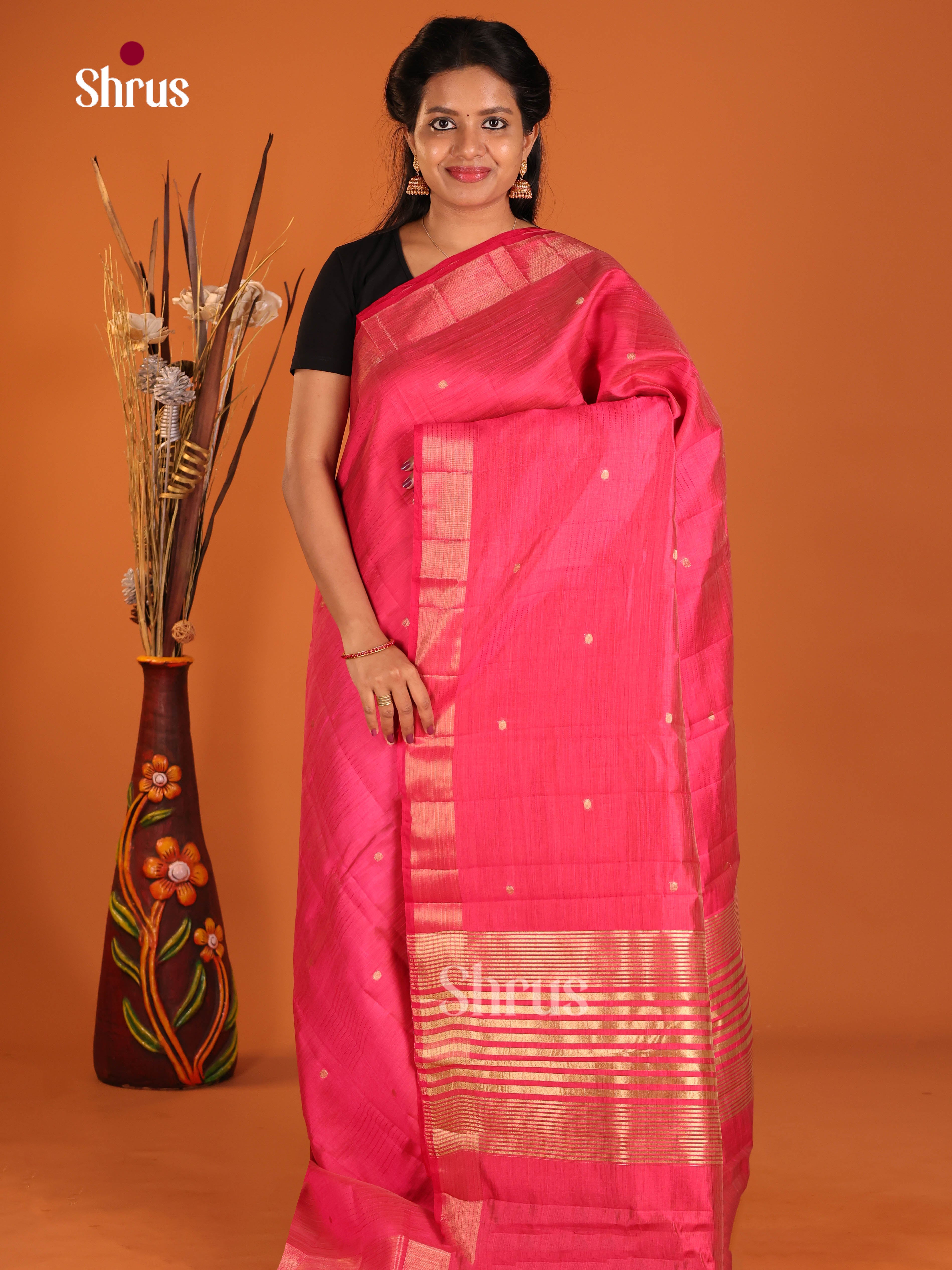 Pink - Semi Rawsilk Saree