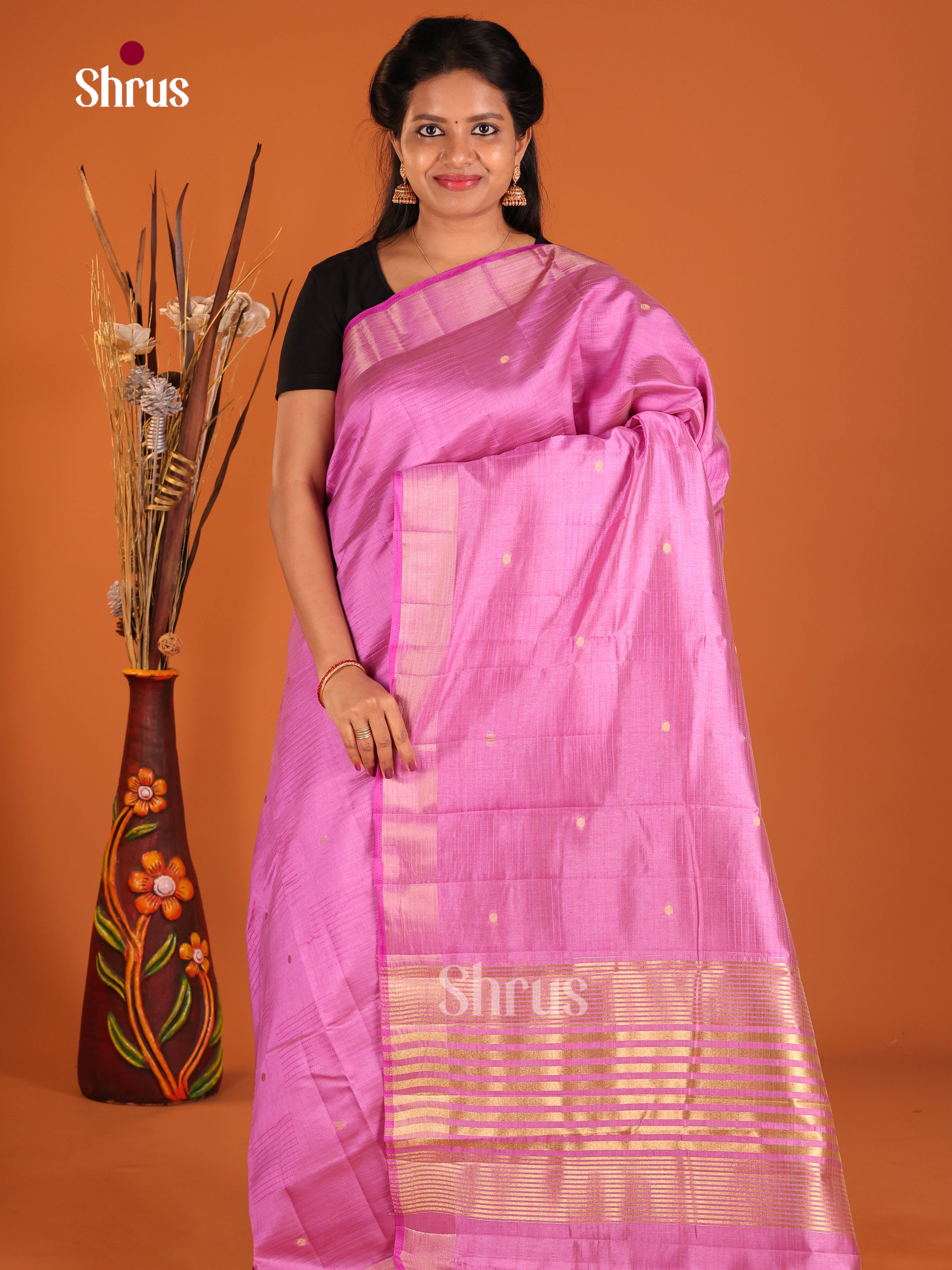 Pink - Semi Rawsilk Saree
